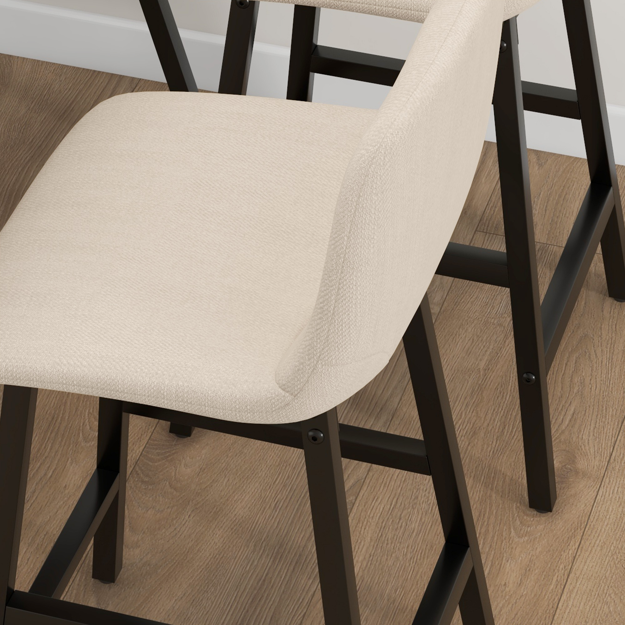 Bargarnitur 5-teilig, Tisch und 4 Stühle, Knopfheftung, dicke Polsterung, Leinenoptik, Beige