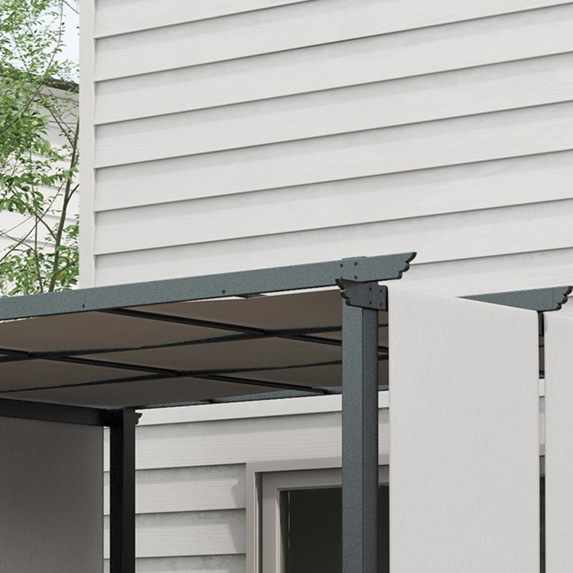 Markise Sonnenschutz. Pergola, wetterbeständig,  inkl. Befestigungsmaterial, 3 x 3,5 m, Dunkelgrau