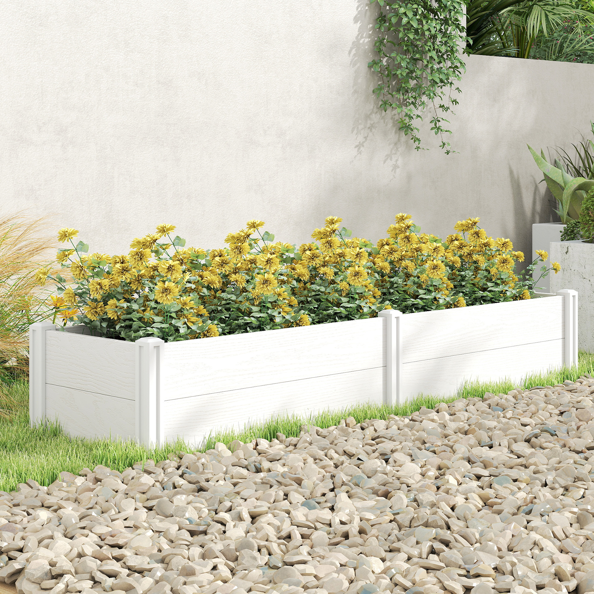 Hochbeet Kunststoff, Steckbar Pflanzbeet mit DIY-Montage Frühbeet 197 x 54 x 33 cm Weiß