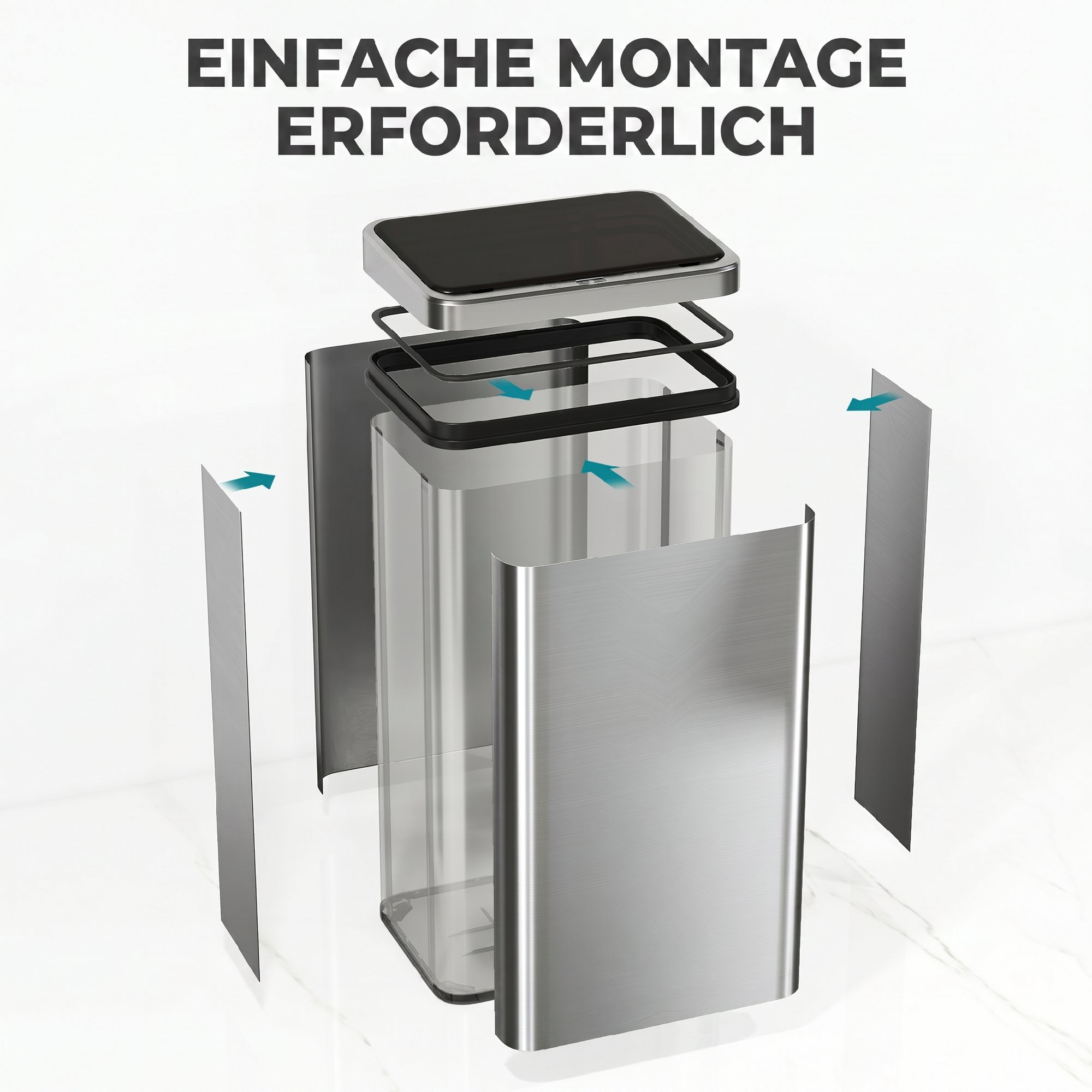 Sensor Mülleimer 50l Edelstahl Automatischer Mülleimer mit Soft-Close-Deckel Bewegungssensor 35,5 x 26 x 67 cm Silber