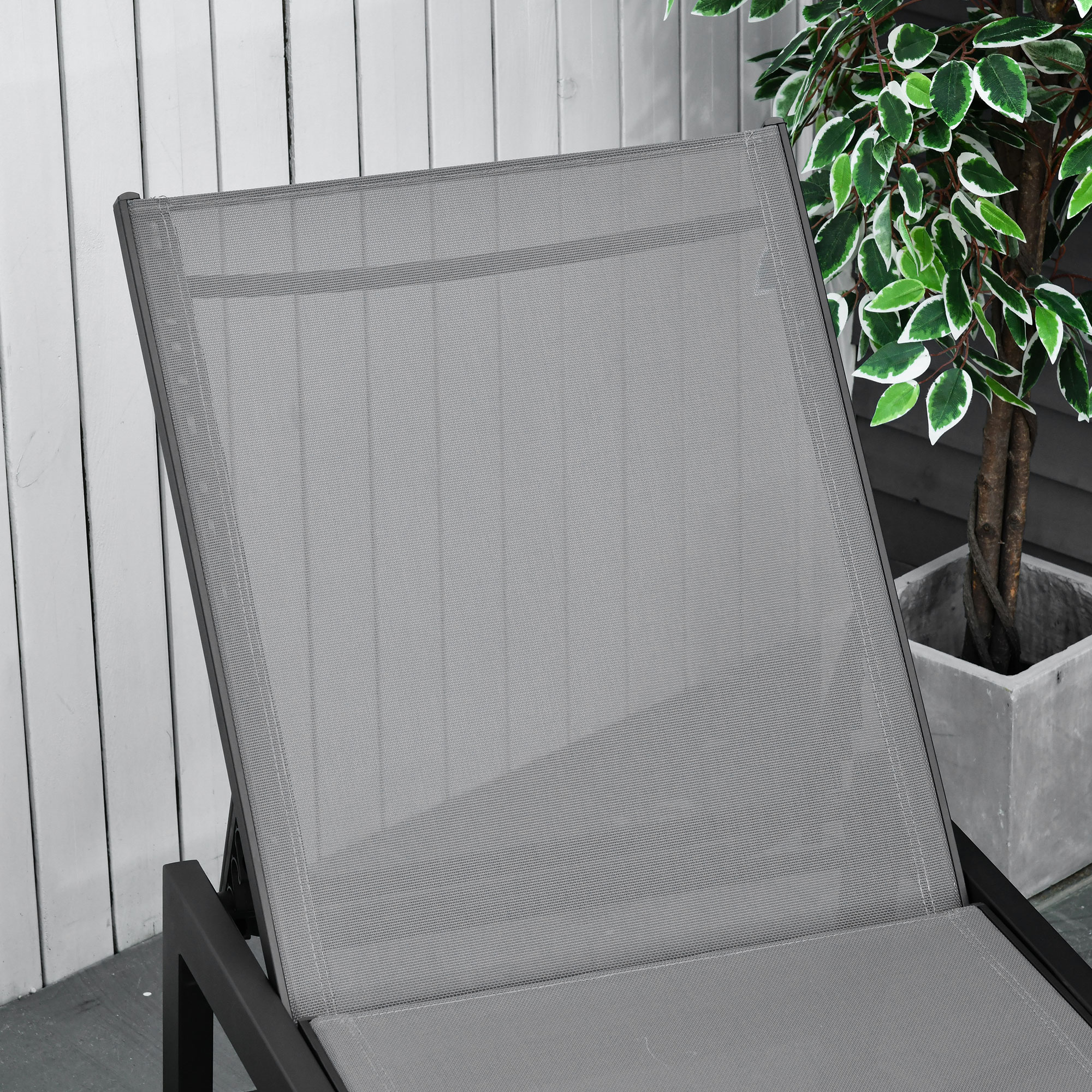 Sonnenliege, Gartenliege, 5-stufige Rückenlehne, Aluminium, Grau, 202 x 65 x 43 cm