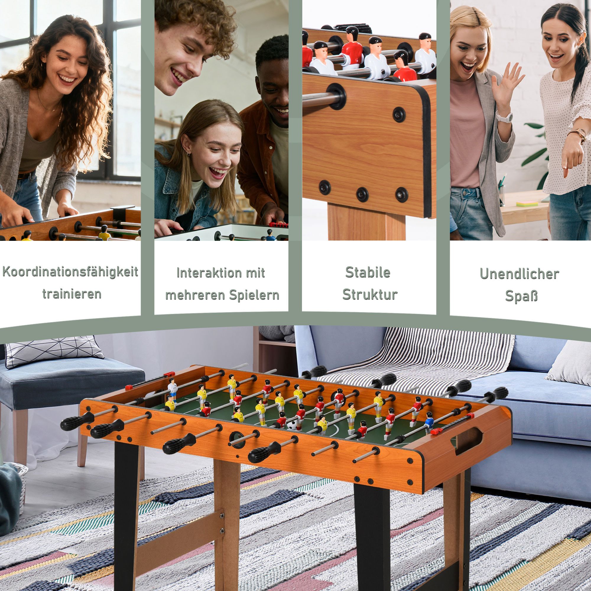 Tischkicker Kickertisch mit Edelstahlstangen, Für Jugendliche und Erwachsene, 84,5x40x61,2 cm, Schwarz