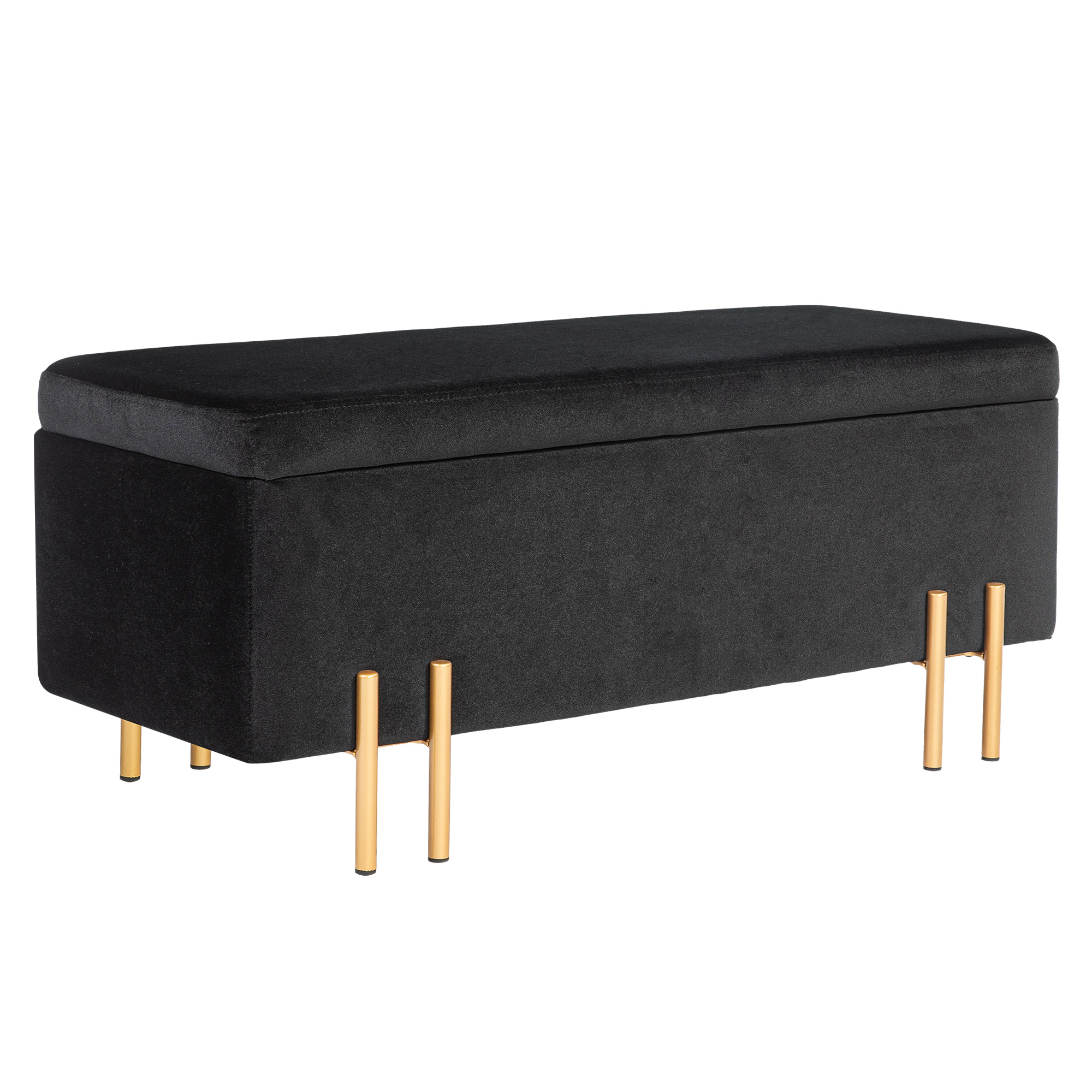 Sitzbank, Polsterbank mit Stauraum, Metall, Kautschukholz, Schaumstoff, 100 x 40 x 42 cm, Schwarz