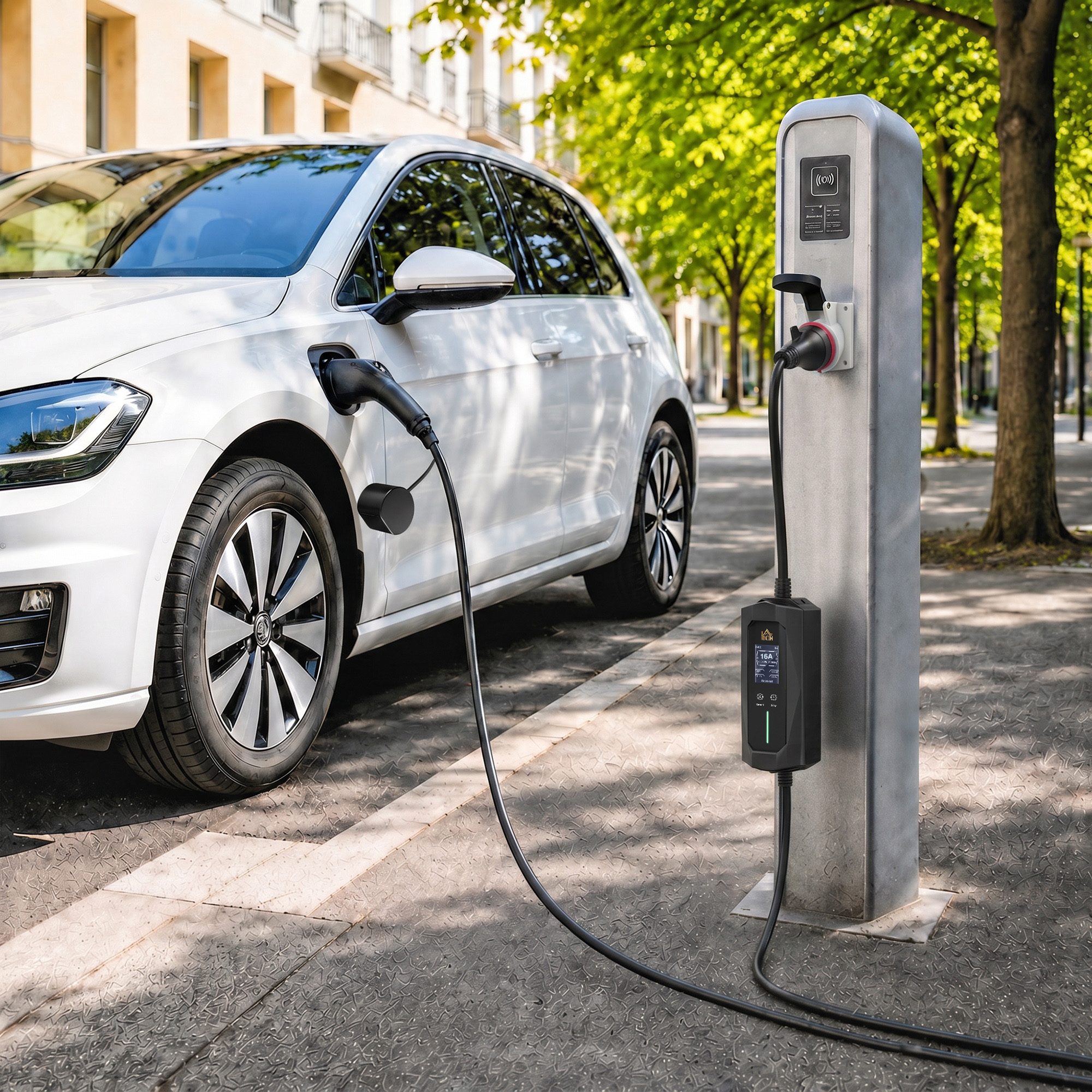 Mobile Wallbox 11kW 8m Typ 2 6–16 A 3-Phasig Ladekabel CEE 16A auf Typ 2 mit Einstellbarer Ladeleistung Startzeitvorwahl