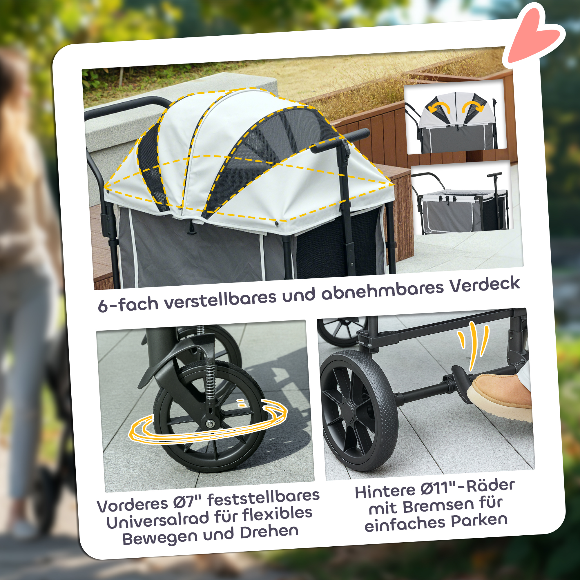 Hundewagen Hundebuggy klappbar für Hunde & Katzen bis 30 kg 110 x 65 x 102 cm Dunkelgrau