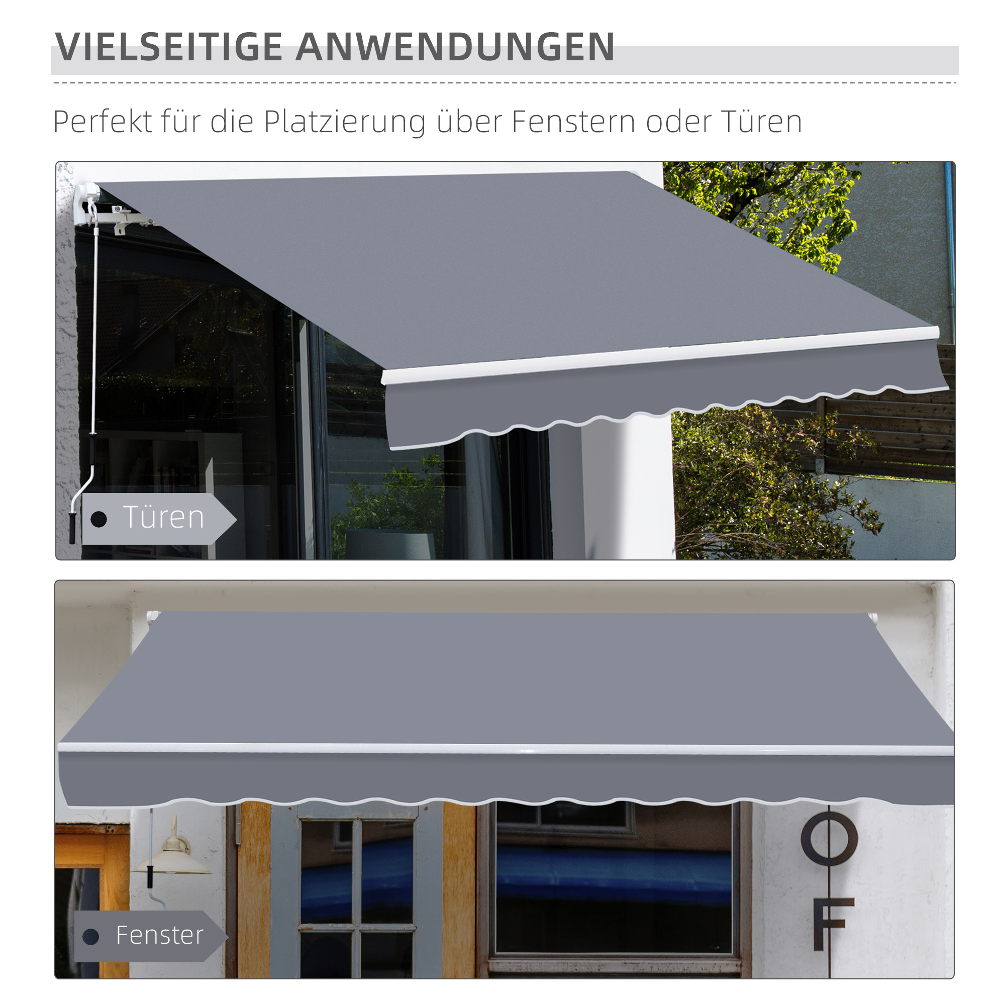 Gelenkarmmarkise Verstellbare Klemmmarkise Terrassenmarkise 3,95 x 3m Sonnenschutz mit Kurbel, Balkonmarkise, Grau