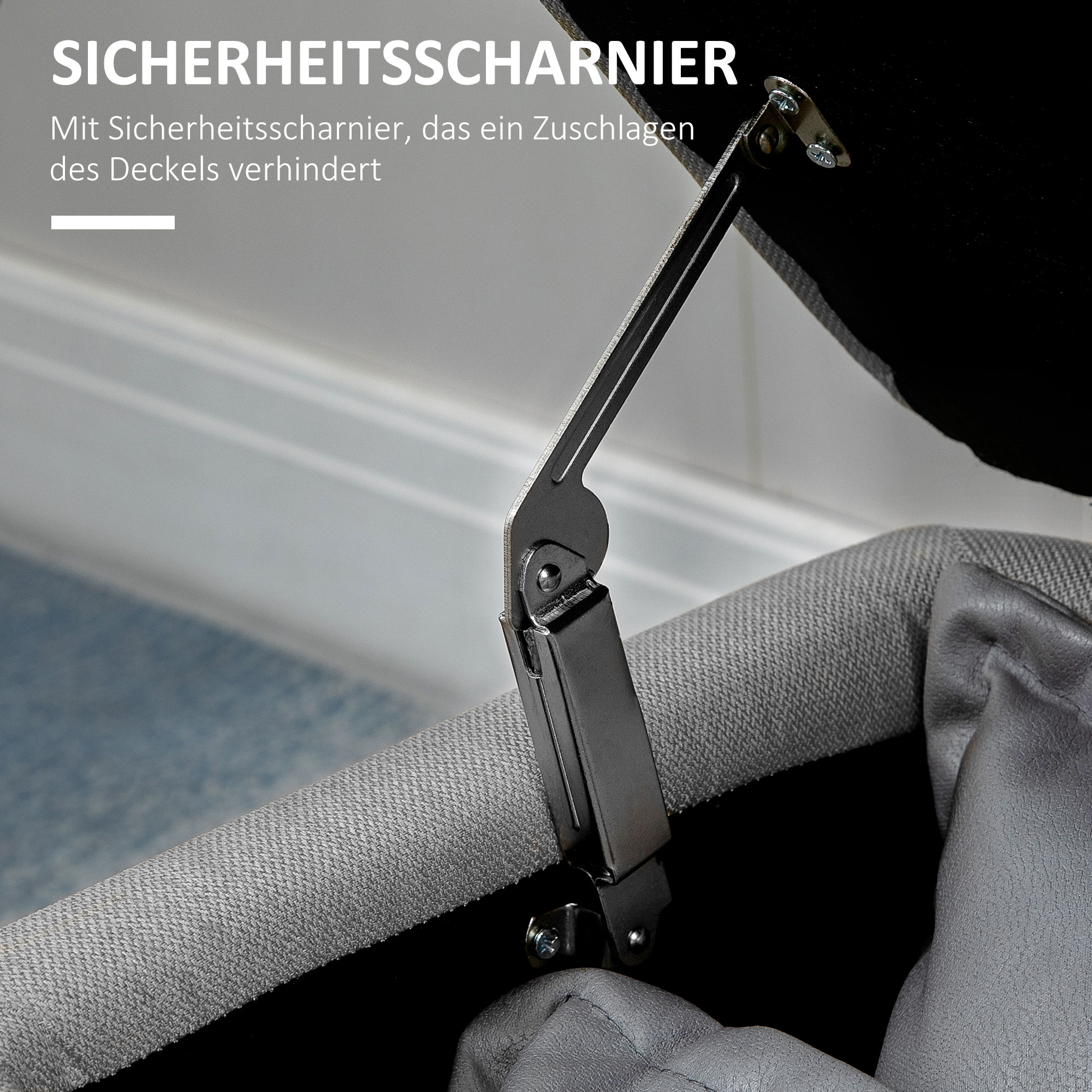 Sitzbank, Sitztruhe, Polsterbank, Leinenoptik, bis 150kg, 101x38,5x44,5 cm, Grau