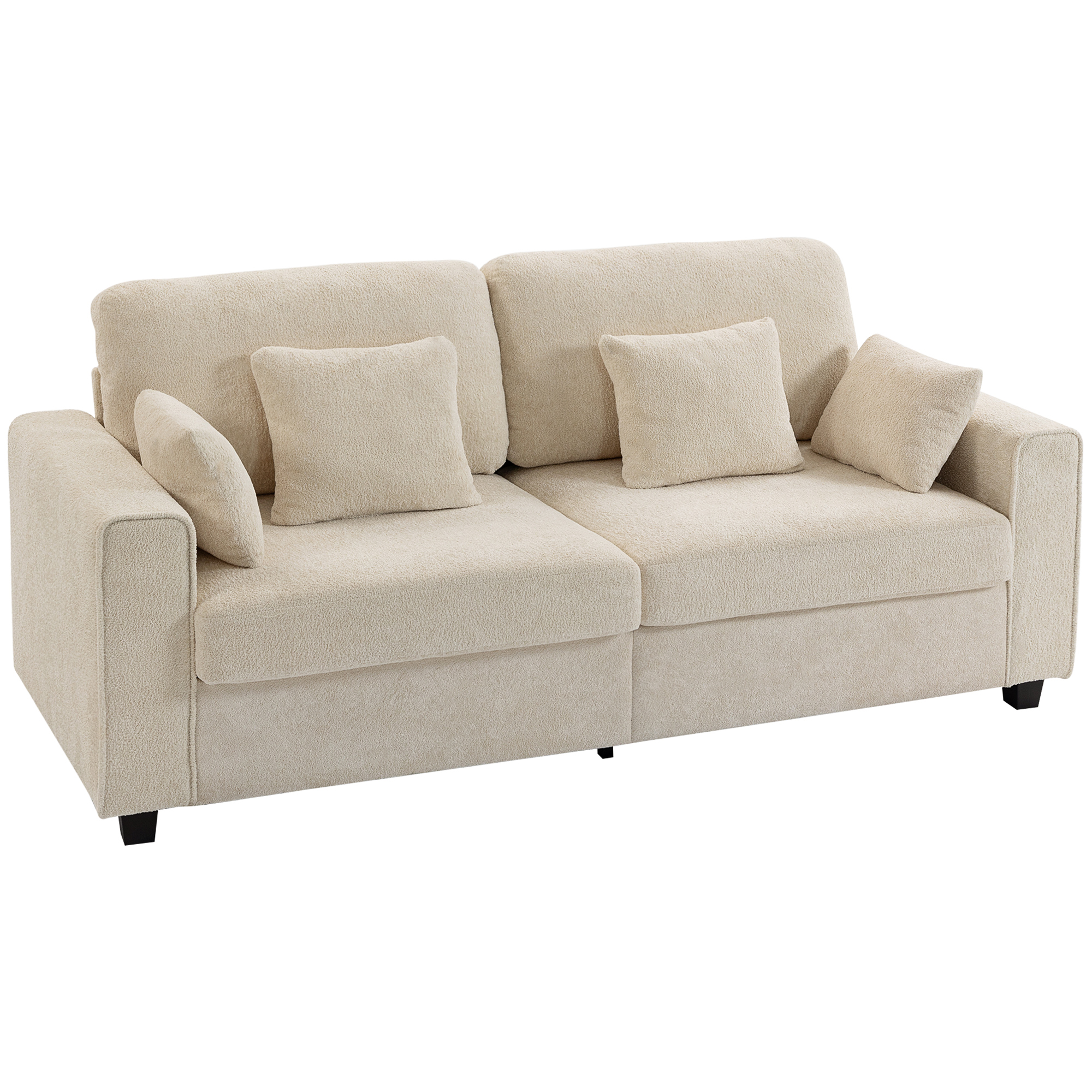 beiges 3-Sitzer-Sofa mit Raindrop-Samtbezug, tiefem Sitz, Federkissen, breiten Armlehnen und 4 Kissen