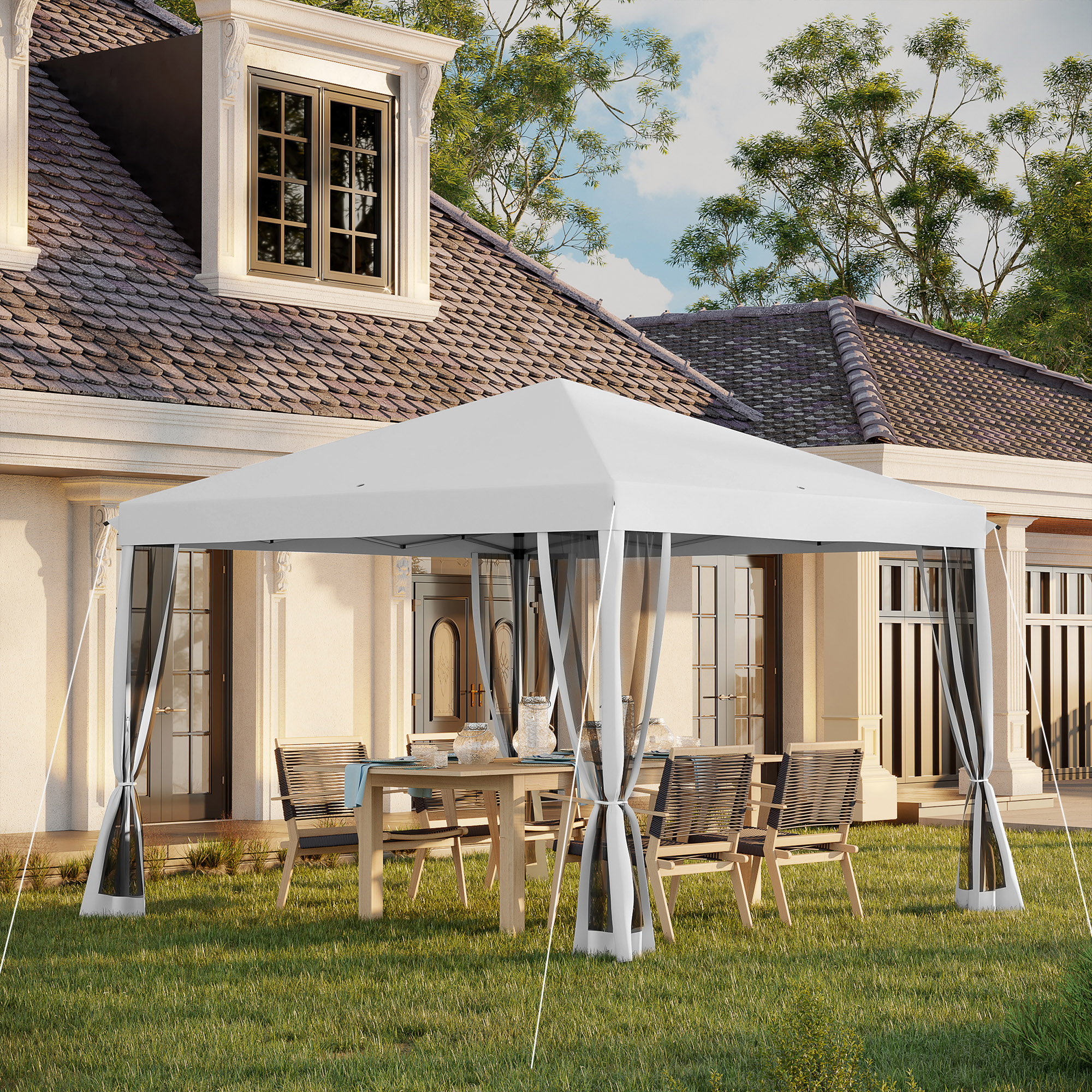 Faltpavillon, Faltzelt mit Seitenwänden inkl, Tragetasche, Gartenpavillon, Metall, Oxfordstoff, 3 x 3 m, Cremeweiß