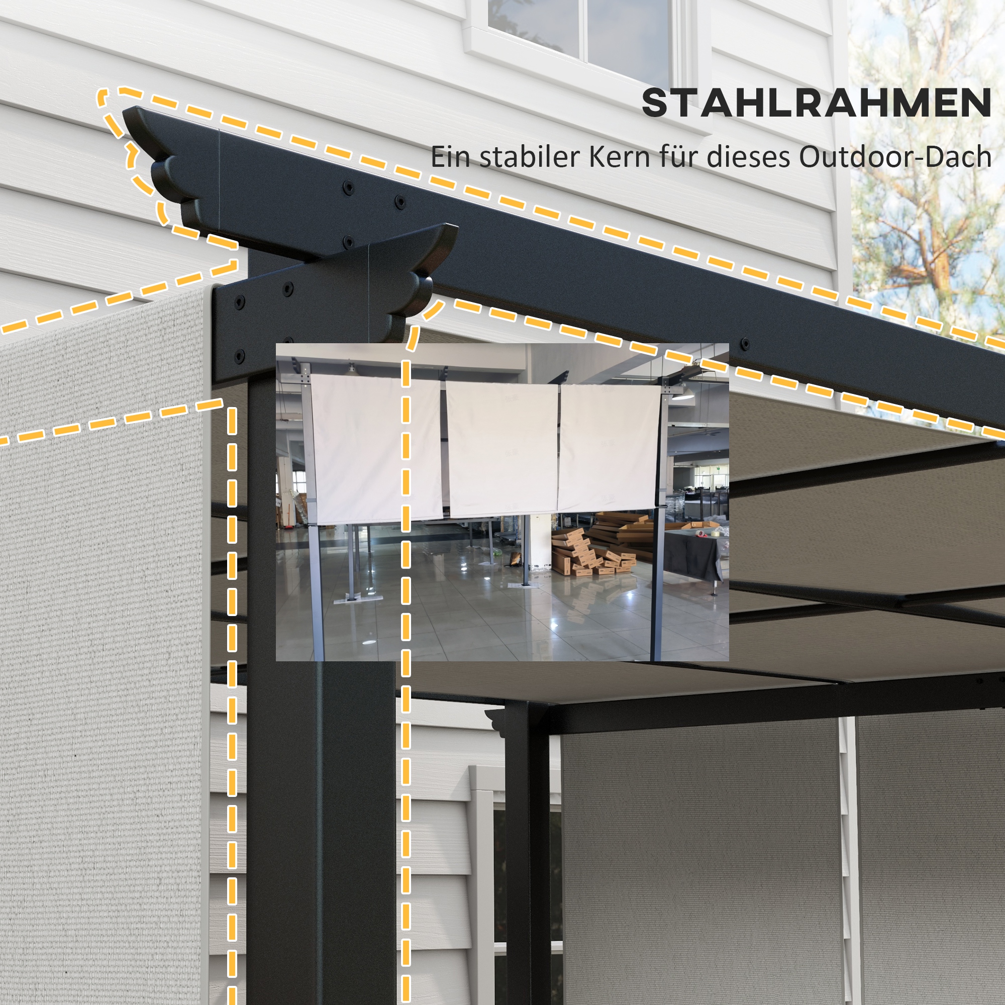 Markise Sonnenschutz. Pergola, wetterbeständig,  inkl. Befestigungsmaterial, 3 x 3,5 m, Dunkelgrau