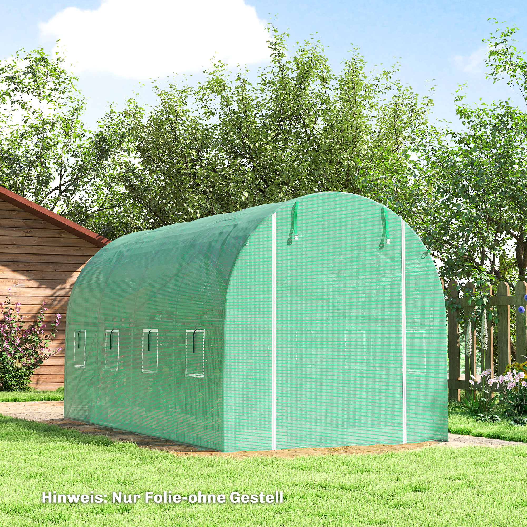 Gewächshausfolie 4 x 2 m, wasserdicht Gartenfolie mit Tür, 8 Fenster, UV Schutz, Reißfest Polyethylen NUR Folie Grün