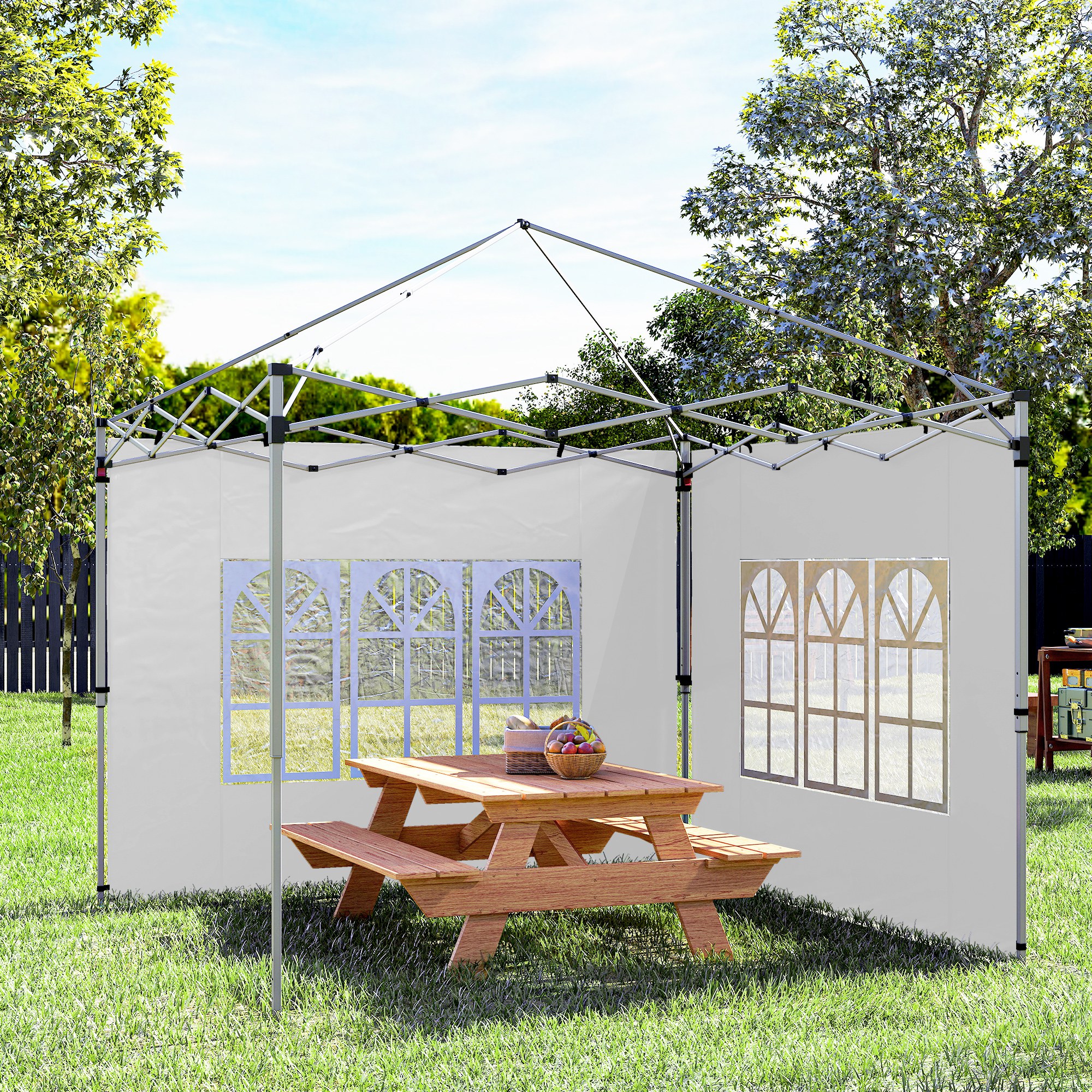 2er-Set Seitenteile für Pavillon 3x3/3x4 m, Seitenwand mit Fenster, wasserdicht Weiß