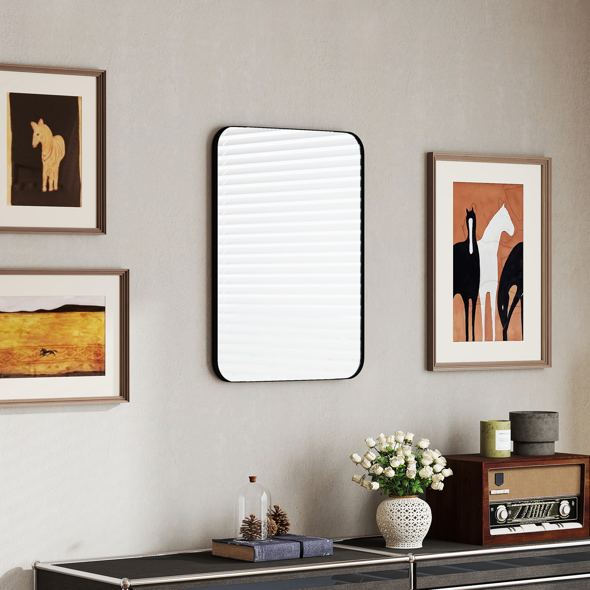 Badspiegel Wandspiegel Splitterschutzfolie Metallrahmen Badezimmer 50 x 70 cm Schwarz