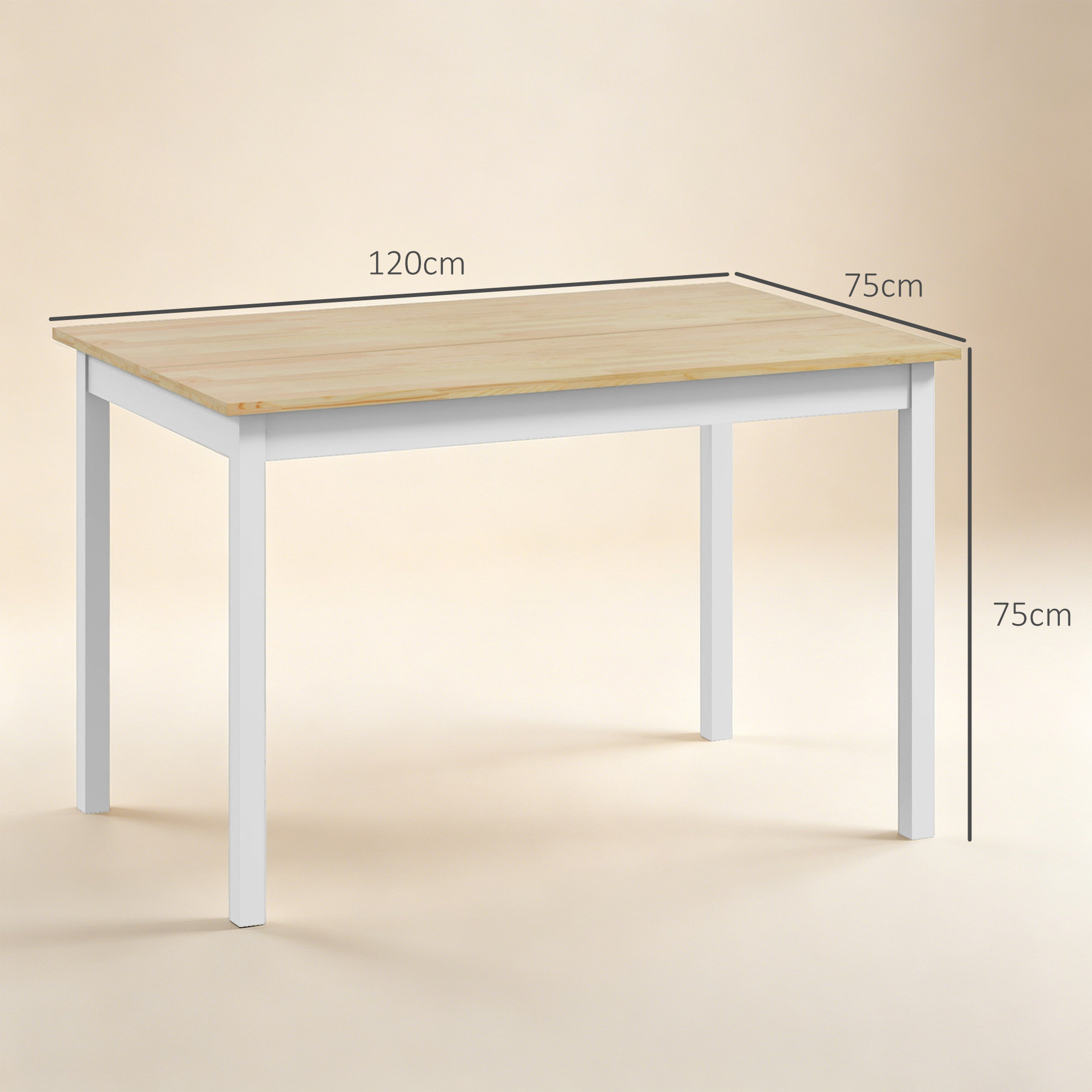 Esstisch, 120 x 75 cm Küchentisch mit Landhaus-Stil für 4 Personen, Holztisch für Wohnzimmer, Esszimmer, Natur