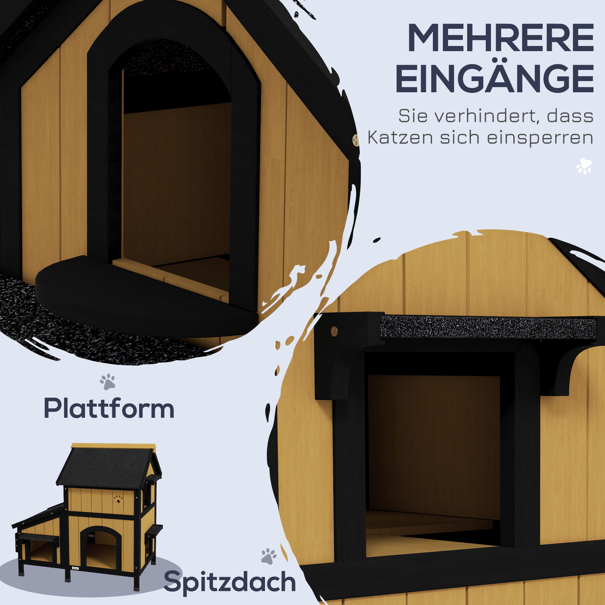 Katzenhaus Katzenhütte Katzenhöhle, inkl. Blumenkasten, 96 cm x 65 cm x 85,5 cm, Gelb + Weiß + Schwarz
