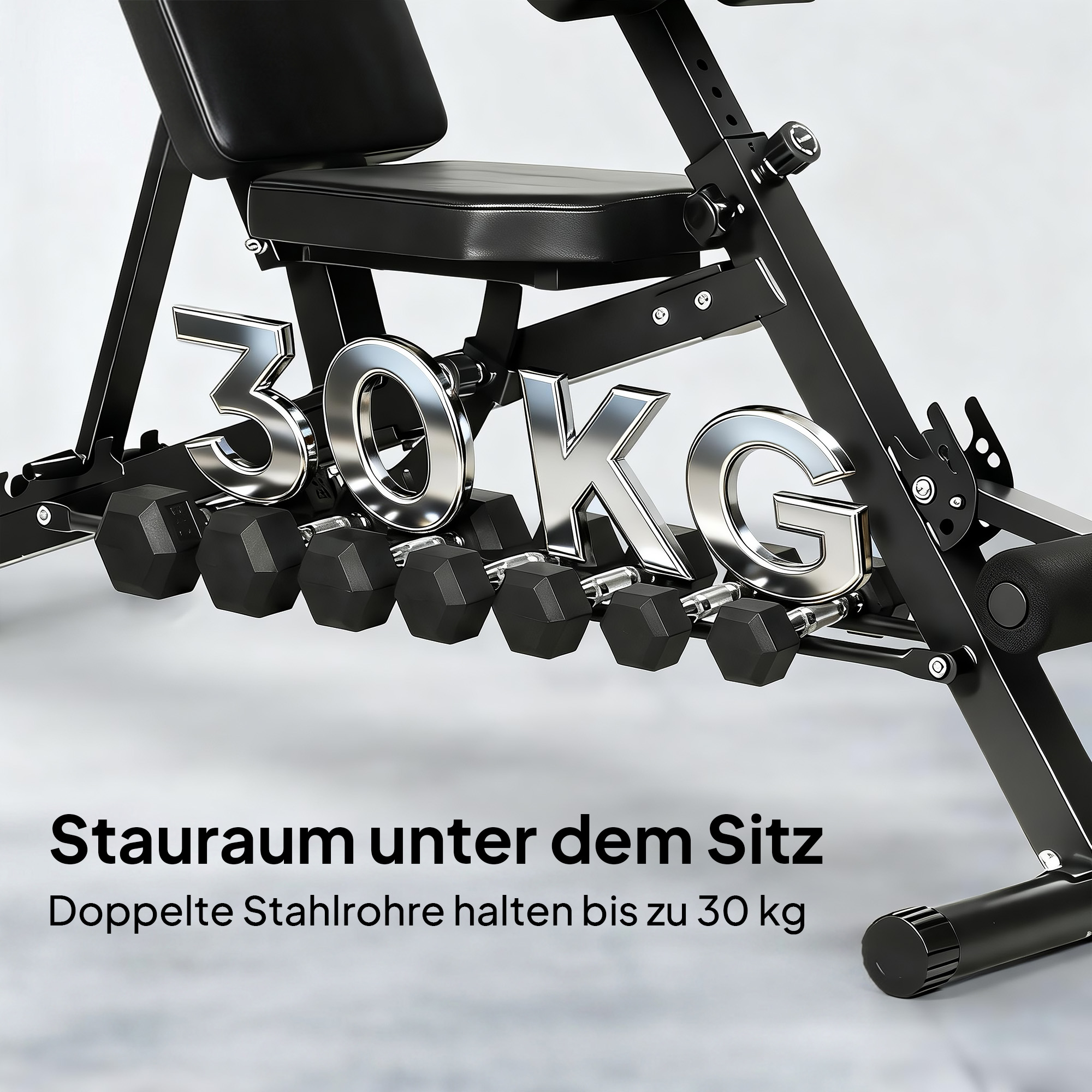 Multifunktionale Hantelbank, Verstellbare Schräg- und Flachbank mit 6-stufiger Rückenlehne, 3-stufigem Sitz, Schwarz