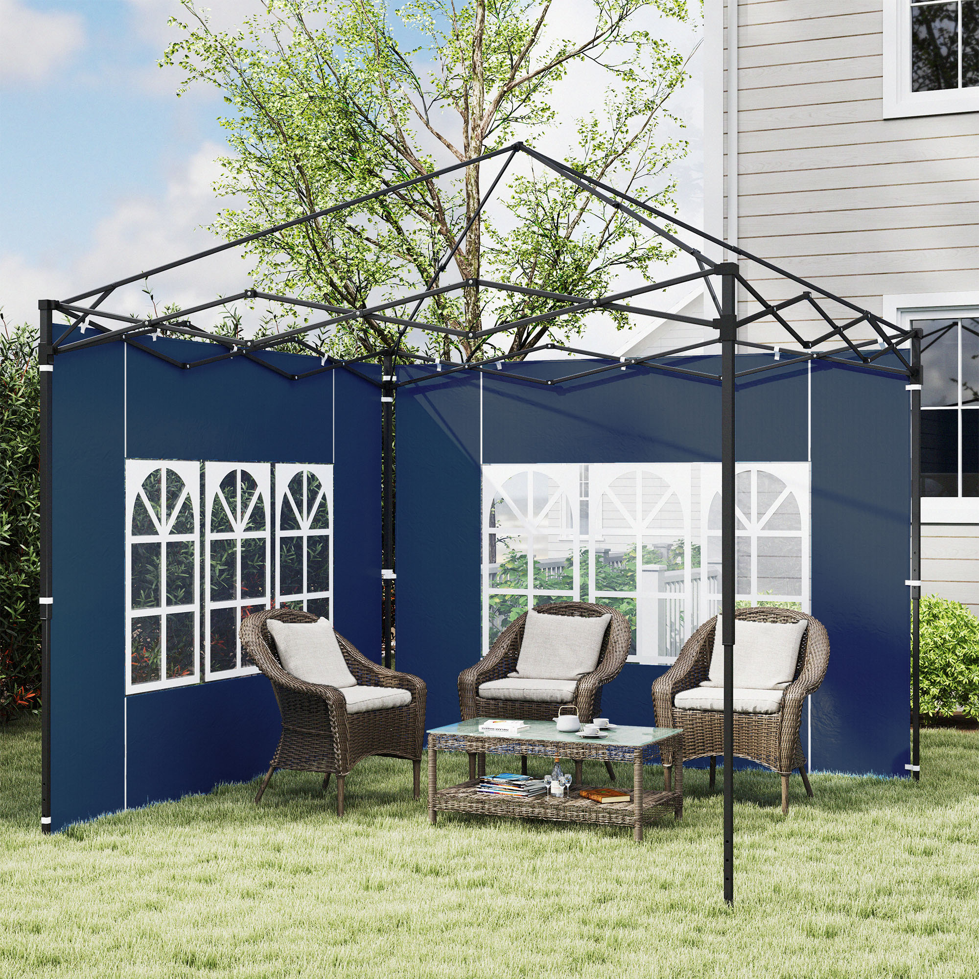 2er Set Seitenwände für Pavillon 3x3 3x6 Wasserdicht Seitenteile mit Fenster Blau