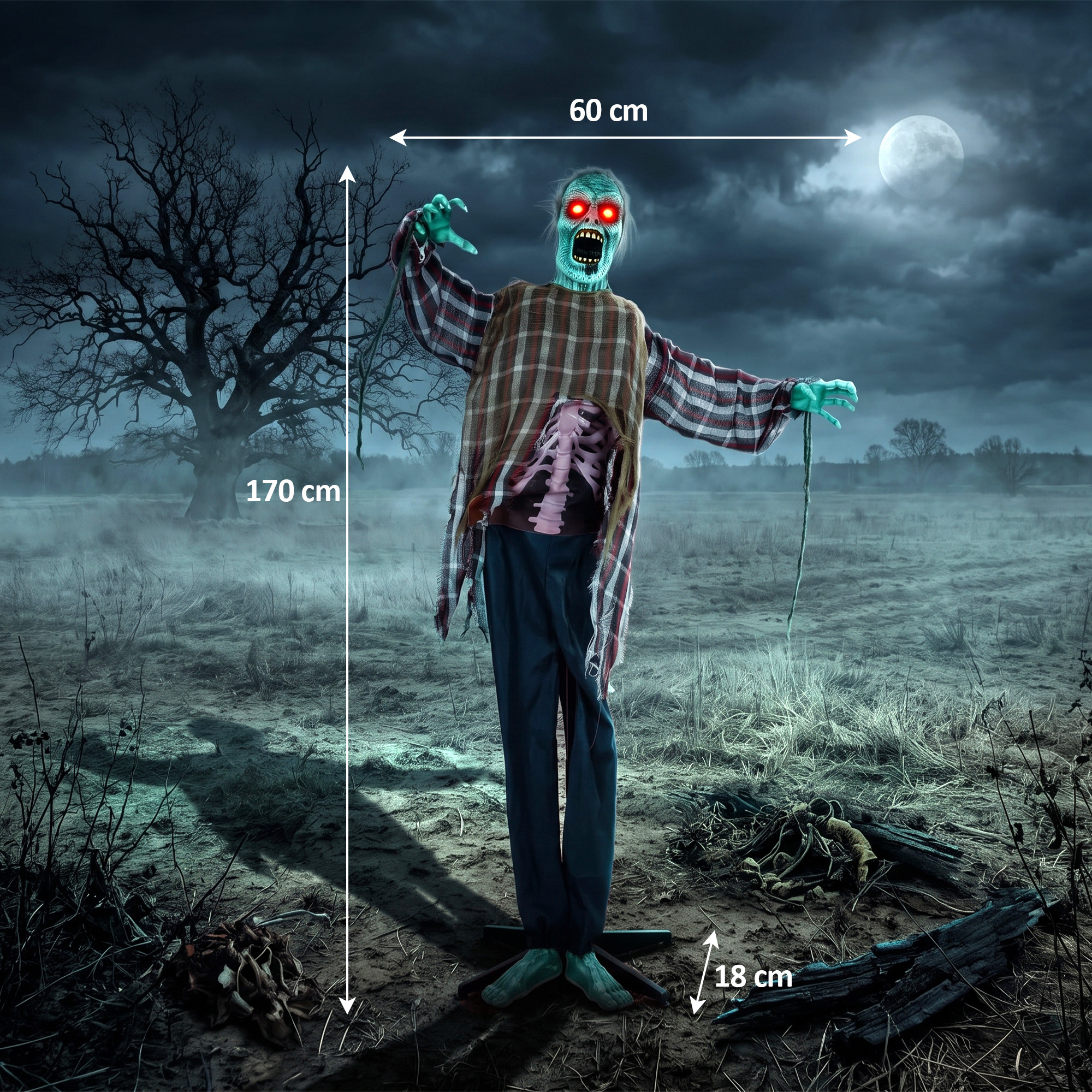 animierter Halloween-Zombie in Lebensgröße,170 cm, mit Sound- und Berührungsaktivierung, gruselige Deko