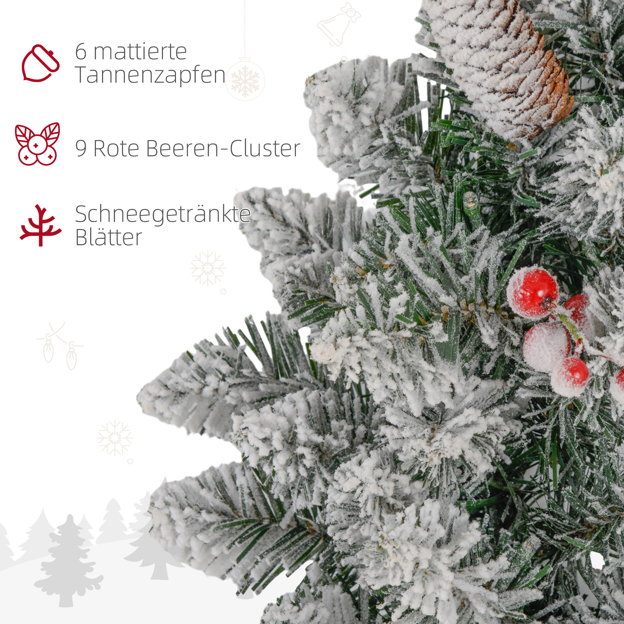 Weihnachtskranz mit LED-Beleuchtung, roten Beeren, realistisches Aussehen, Ø60 x 10 cm, Grün