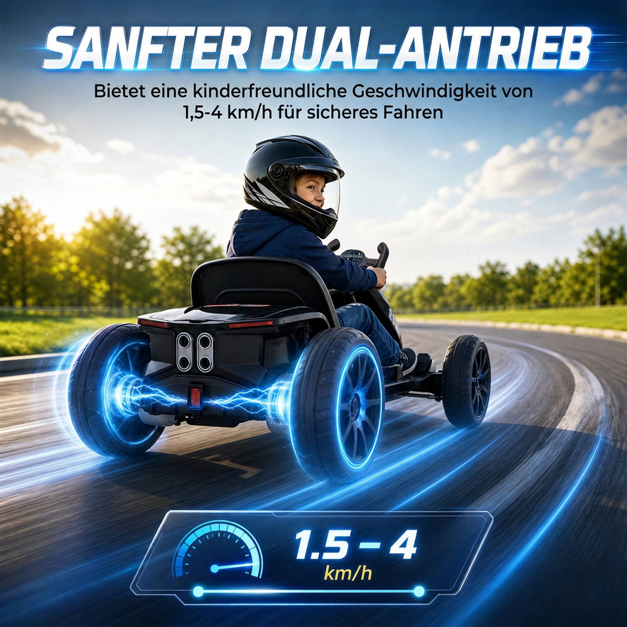 Elektro Go-Kart für Kinder 12V Gokart mit 2 Motoren, 4-fach verstellbarem Sitz Sanftanlauf EVA-Räder LED-Scheinwerfer