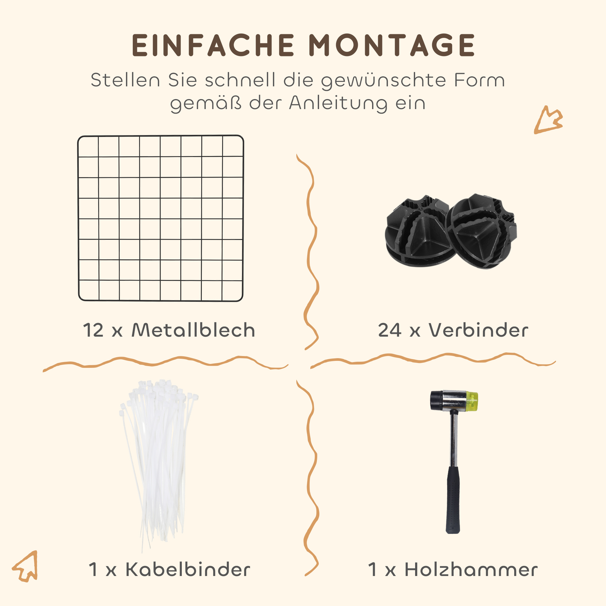 Freigehege, Freilaufgehege, Laufstall mit Metallgitter, Gehege für Kleintiere, umformbar, Gehege für innen und außen, 106 x 73 x 36 cm, schwarz