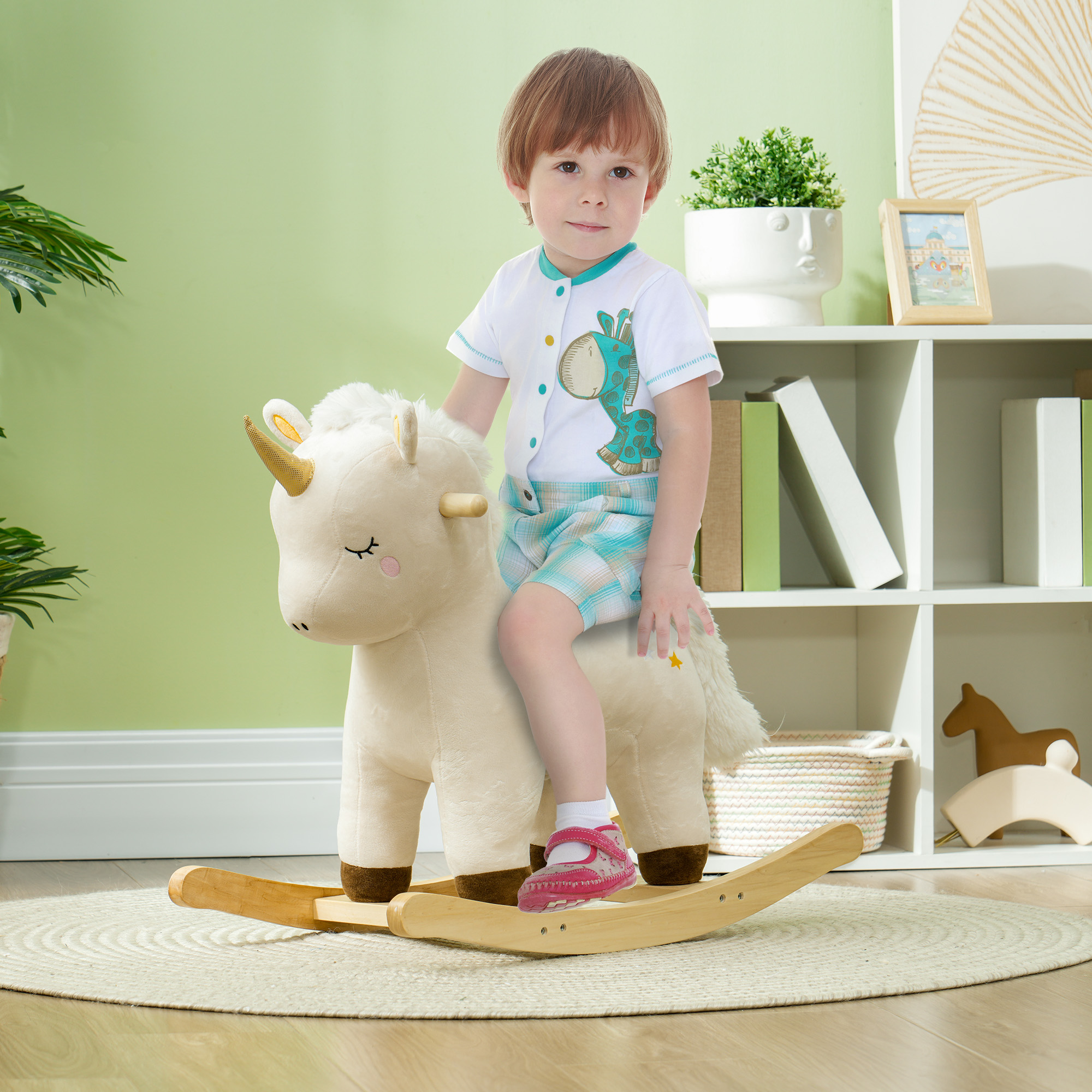 Schaukelpferd im Einhorn-Design, mit Soundeffekten, weicher Sitz, für Kinder im Alter von 2-4 Jahren, Weiß