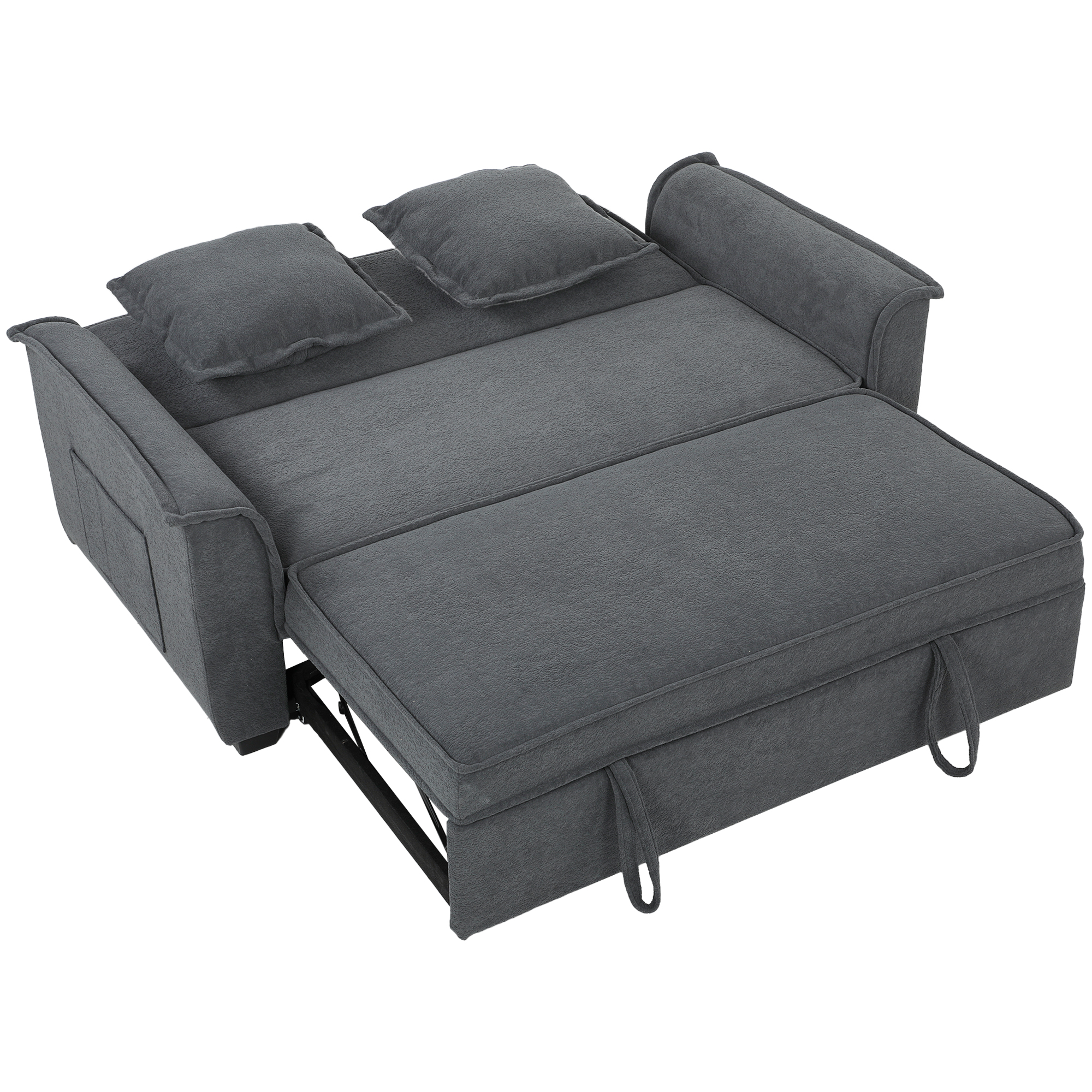 Futon-Schlafsofa, verstellbare Rückenlehne, 2-Sitzer mit 2 Kissen, Dunkelgrau