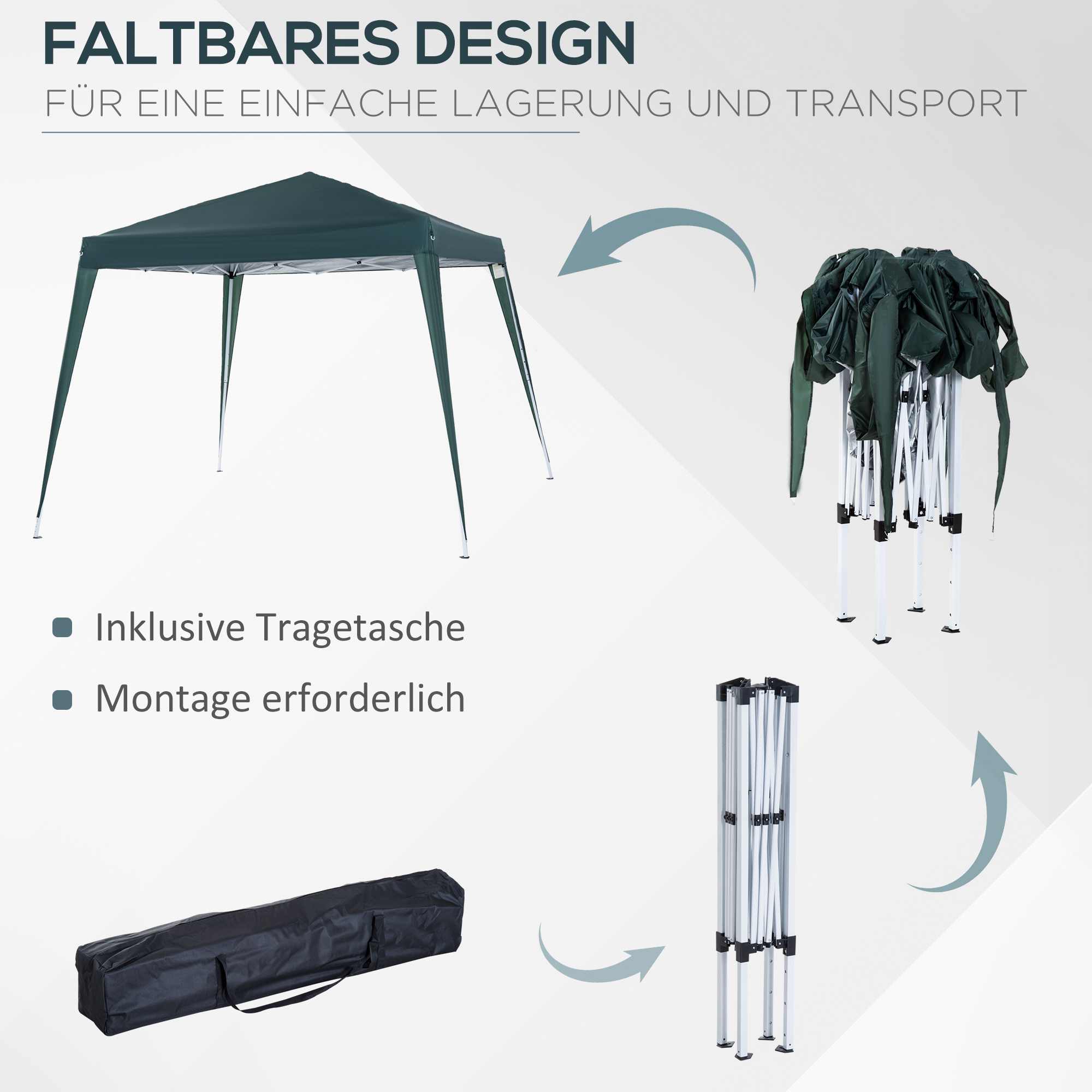 Faltpavillon 2,4x2,4m Pavillon Faltzelt mit UV-Schutz, Partyzelt inkl, Tragetasche für Garten, Balkon, Stahl Grün