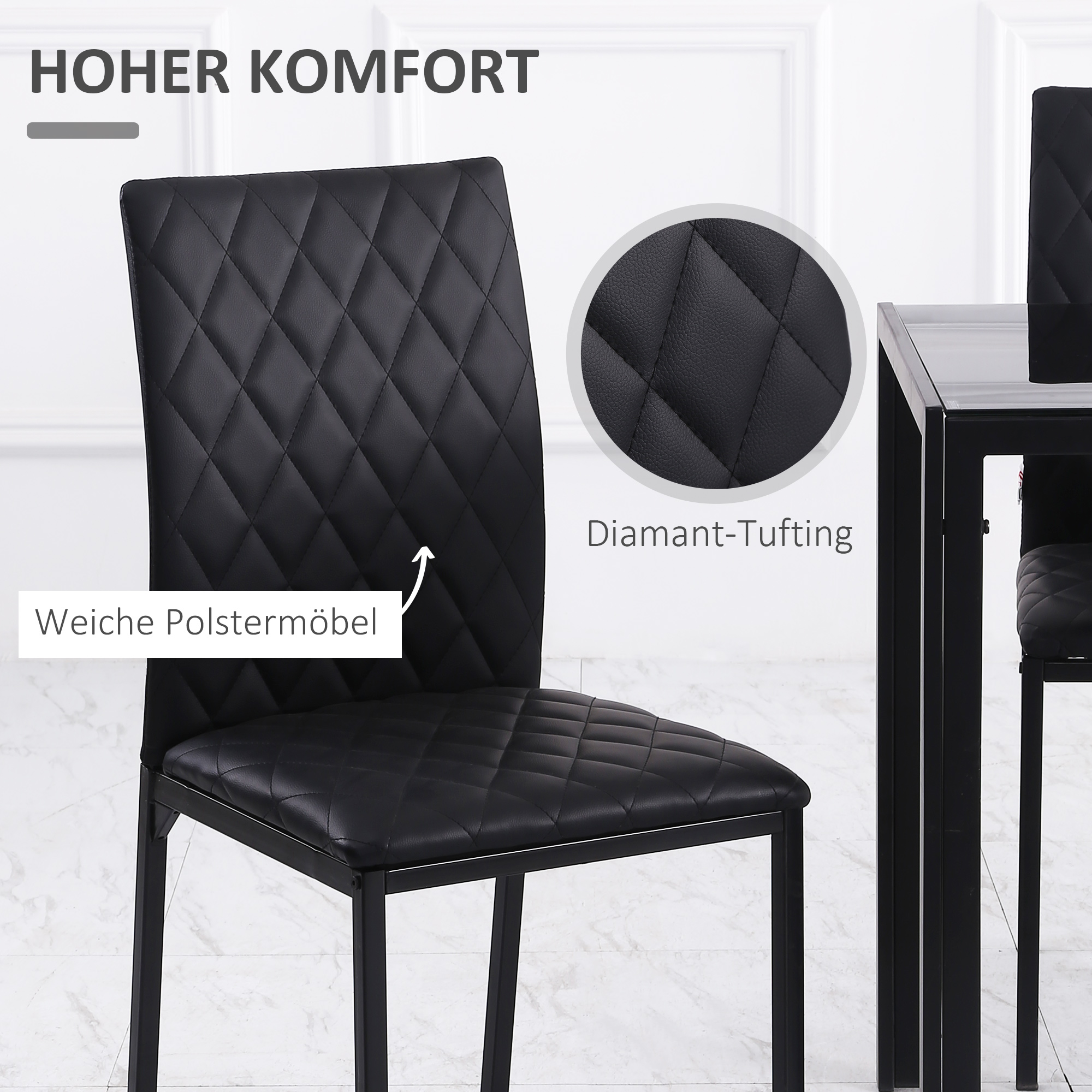 4er-Set Stühle Esszimmerstühle Küchenstühle 41 cm x 50 cm x 91 cm, Schwarz
