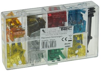 Sortiment Kfz Flachsteck Sicherungen, mit Sortiments-Box, 100-teilig