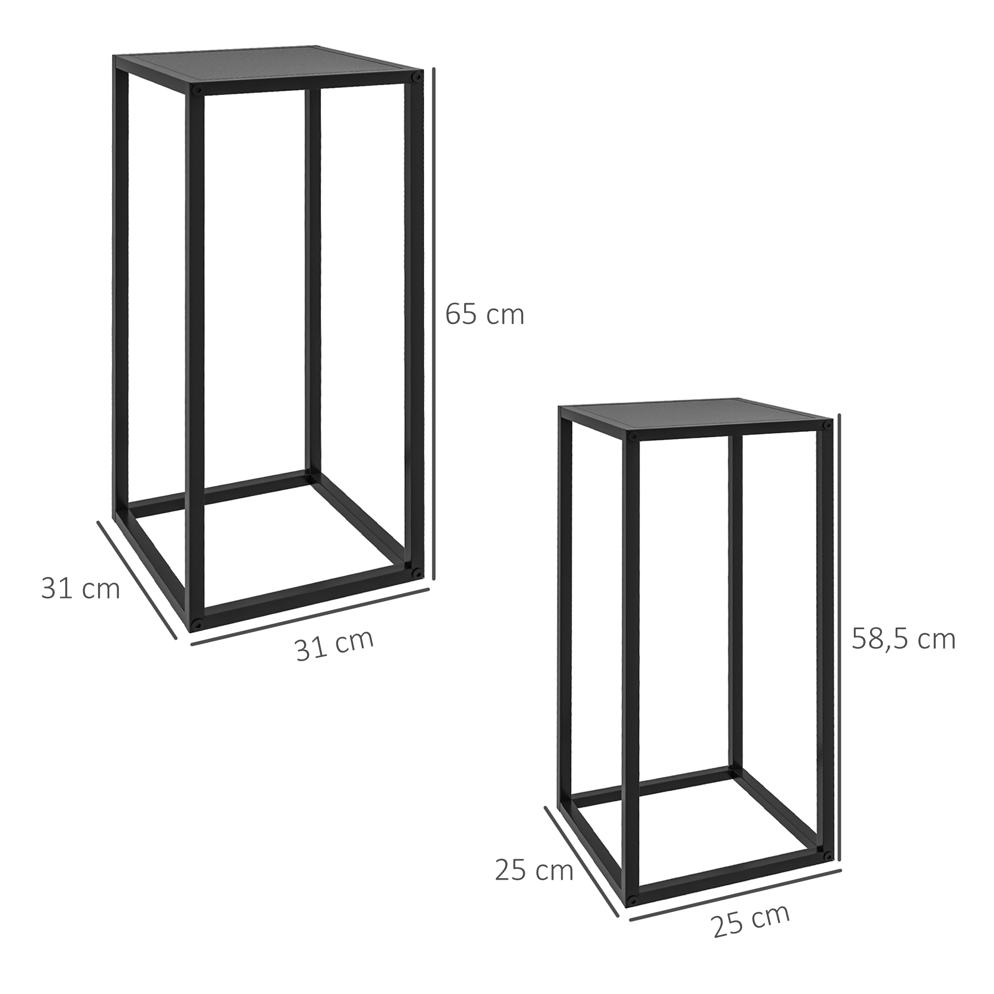 Blumenständer, 2er-Set, Skandinavisches Design, Metallrahmen, 58,5/65cm Höhe, Schwarz