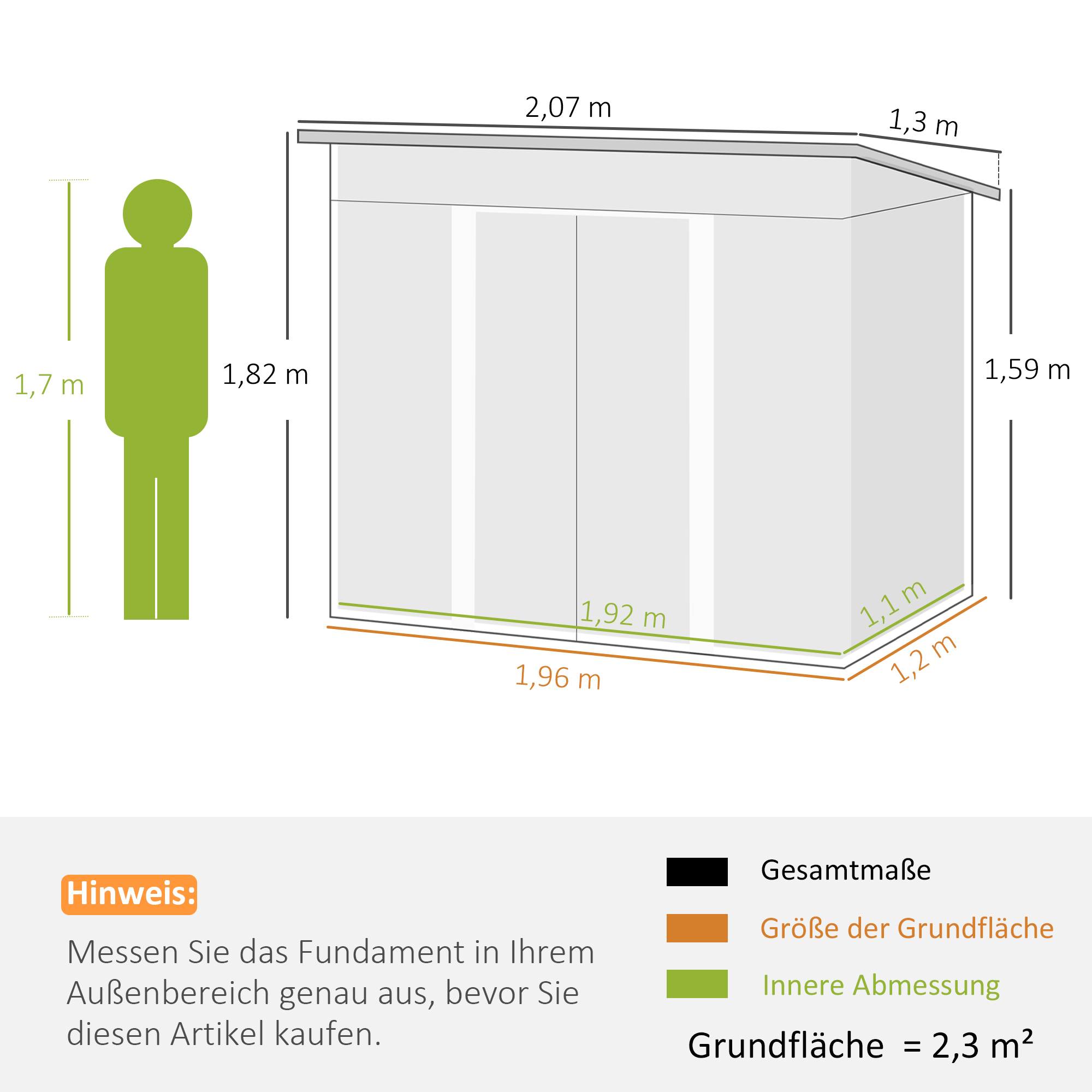 Gerätehaus Metall 2,3 m² 207 x 130 x 182 cm Geräteschuppen mit Pultdach Fenster Bodenrahmen Schwarz