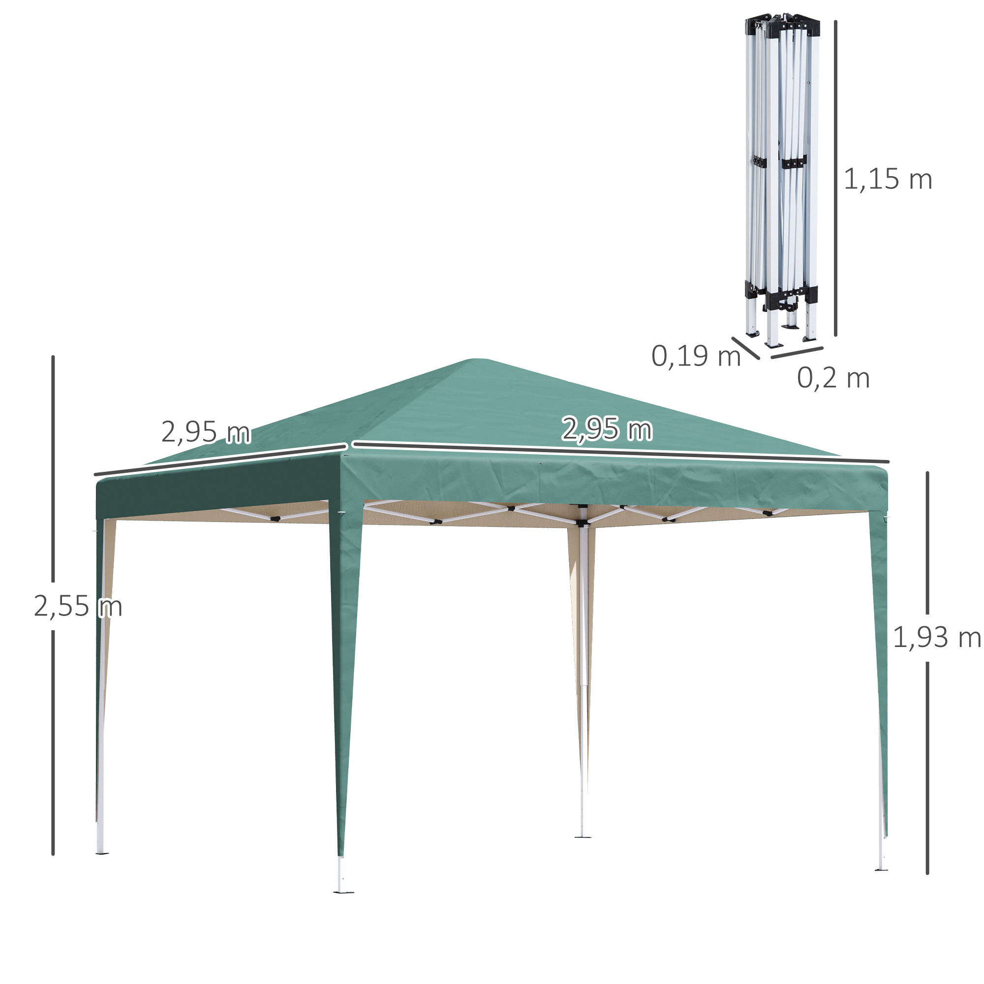 Pavillon, 2,95 x 2,95 m Pop-Up-Faltpavillon, Gartenpavillon, Partyzelt, UV-Schutz, Stahl+Oxfordstoff, Grün