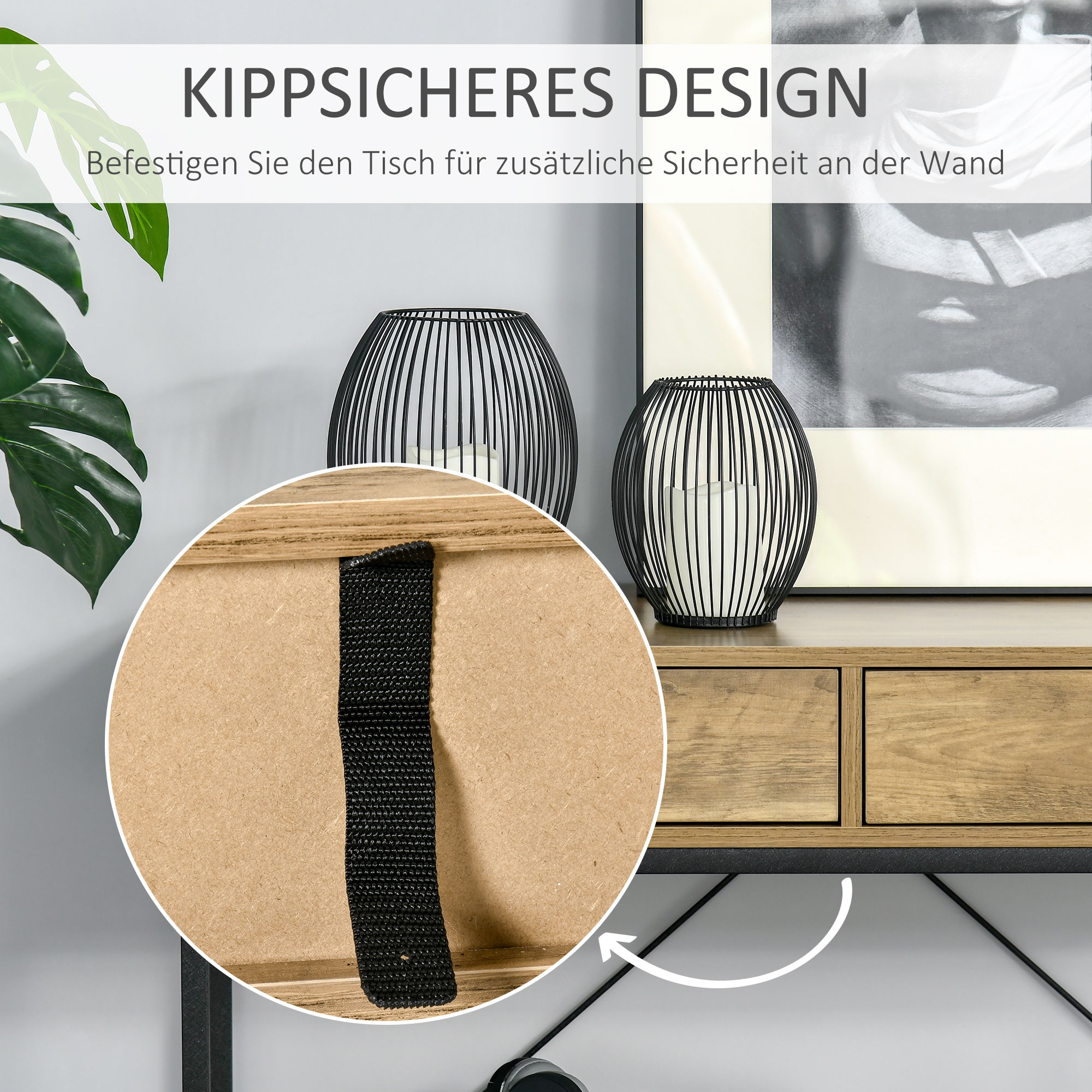 Konsolentisch Flurtisch mit Ablage und 2 Schubladen, 100 x 35 x 76,5 cm Beistelltisch Sofatisch Ausstellungstisch für Kleinen Raum, Eingang, Flur, Wohnzimmer Braun+Schwarz