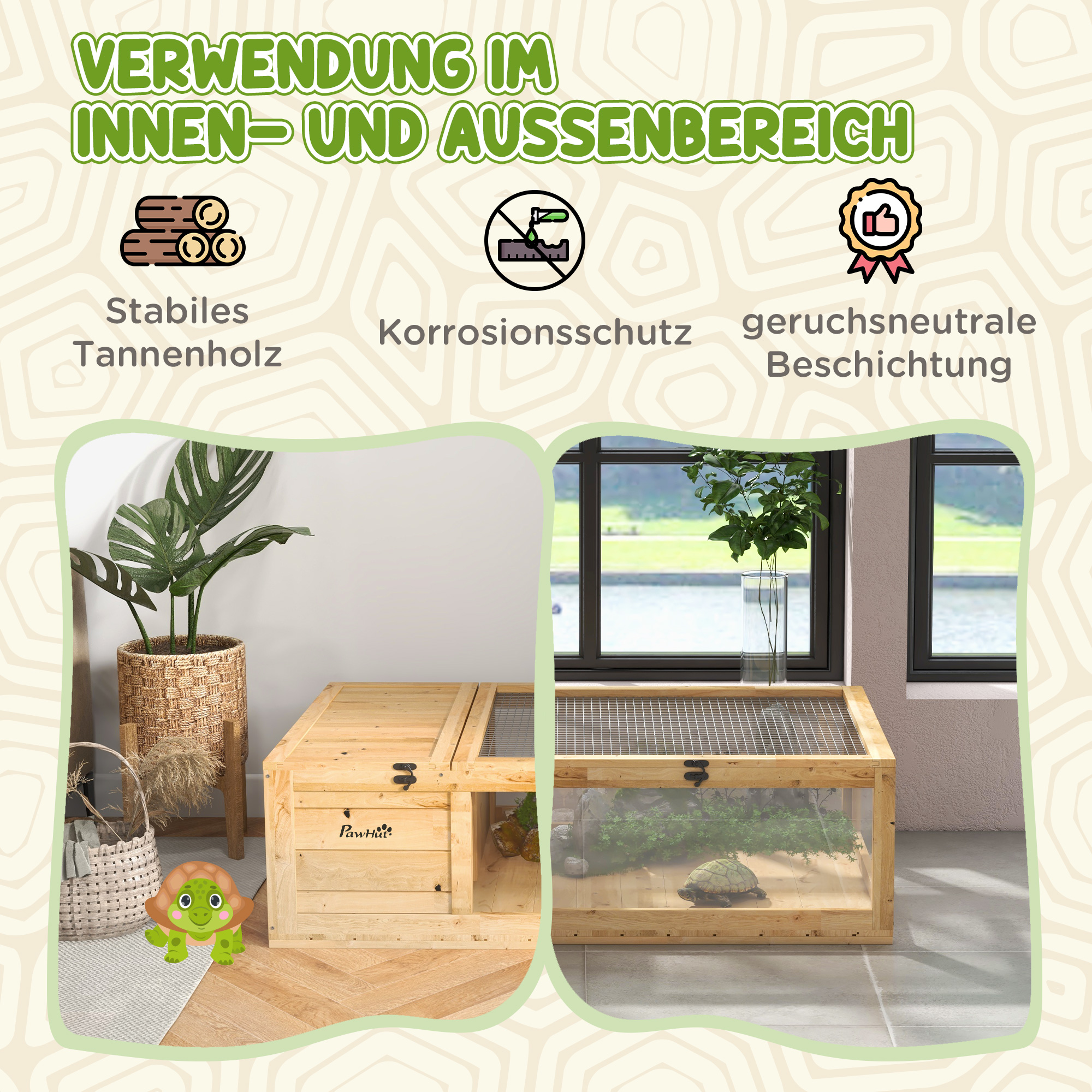 Schildkrötenhaus aus Holz, Schildkrötengehege mit Haupthäusern, aufklappbare Oberseite, 91 x 60,5 x 32 cm, Gelb