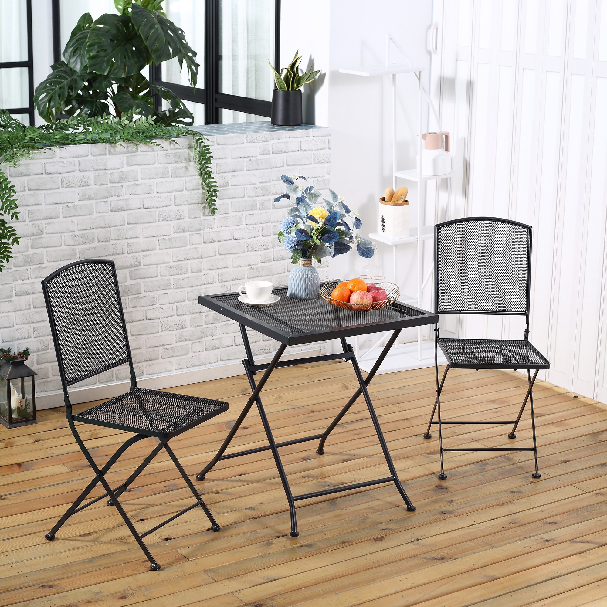 Garten Sitzgruppe für 2 Personen Bistro-Set Garnitur 1 Tisch+2 faltbare Stühle für Terrasse Balkon Metall Grau