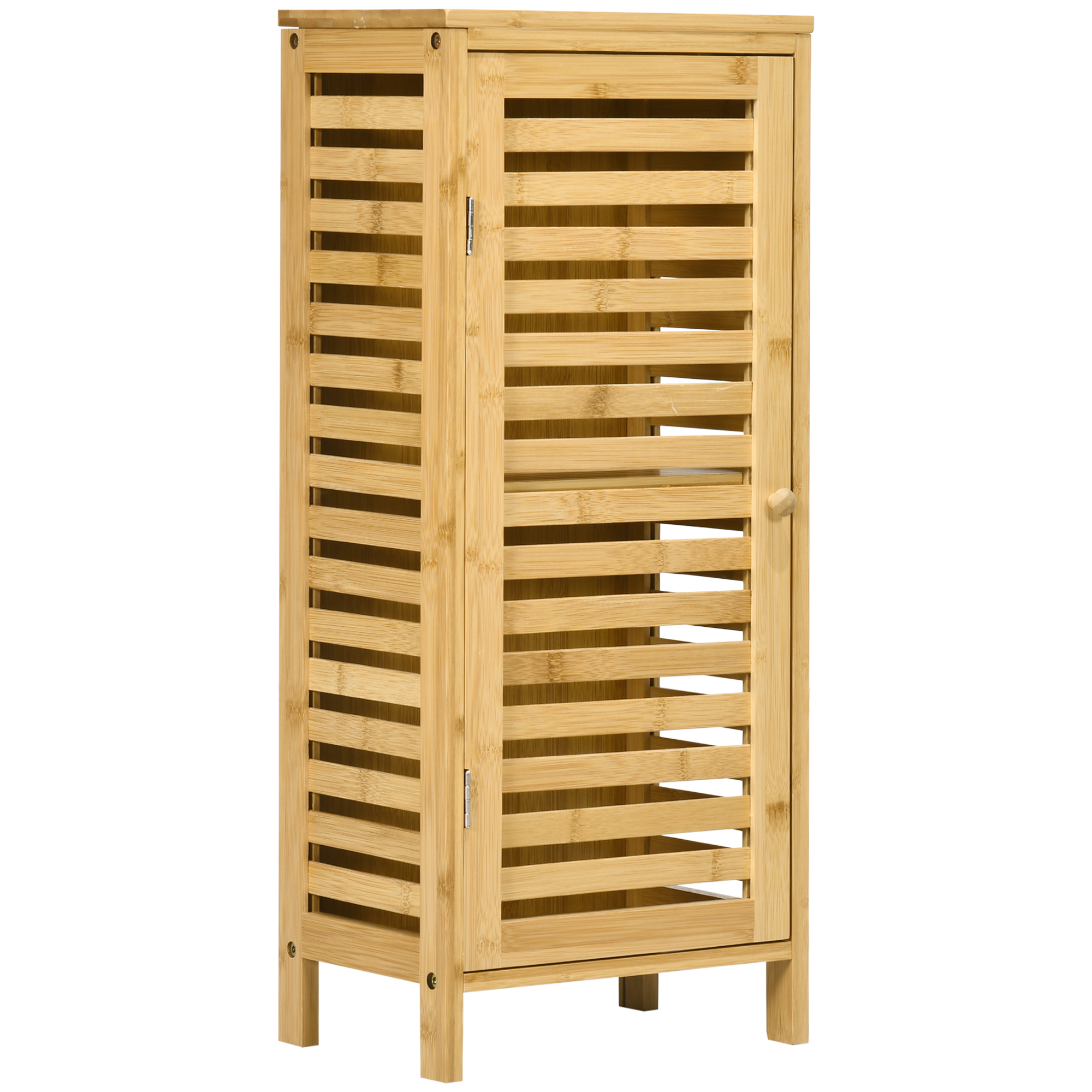 Badezimmerschrank mit Lamellentür, versetzbarem Einlegeboden, Naturbambus, 30x19,9x70 cm