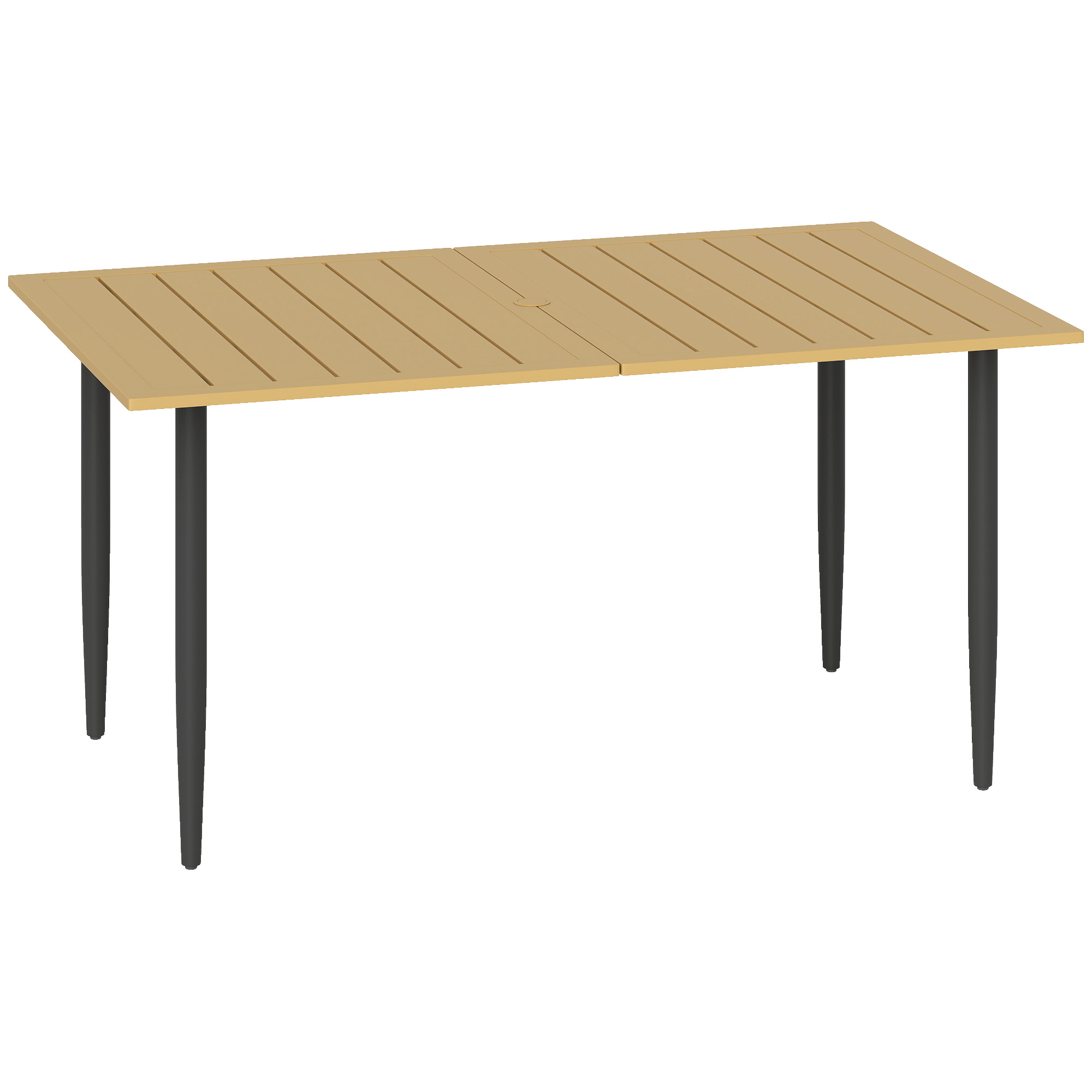 Gartentisch 150x90cm, Wetterfest Balkontisch aus Stahl, Balkontisch mit Schirmloch Braun