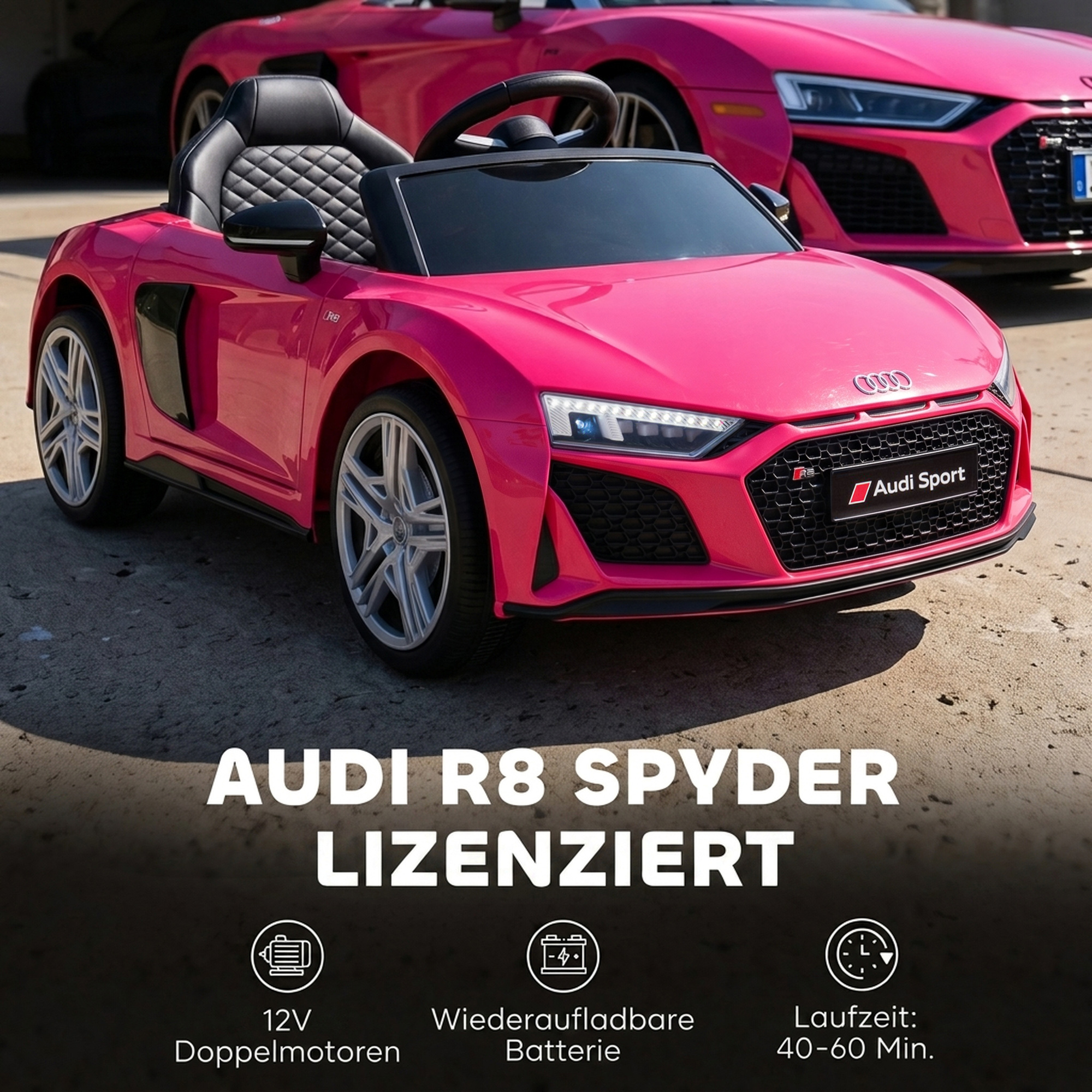 Kinder Elektroauto 12V Kinderauto mit Fernbedienung Lithium-Akku 2 Motor Sanftanlauf Hinterradfederung Rosa