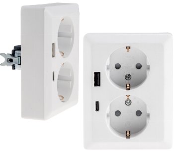 MILOS Schutzkontakt-Steckdose 2-fach / 250V~/ 16A, 1x UP, USB A+C/PD, weiß matt