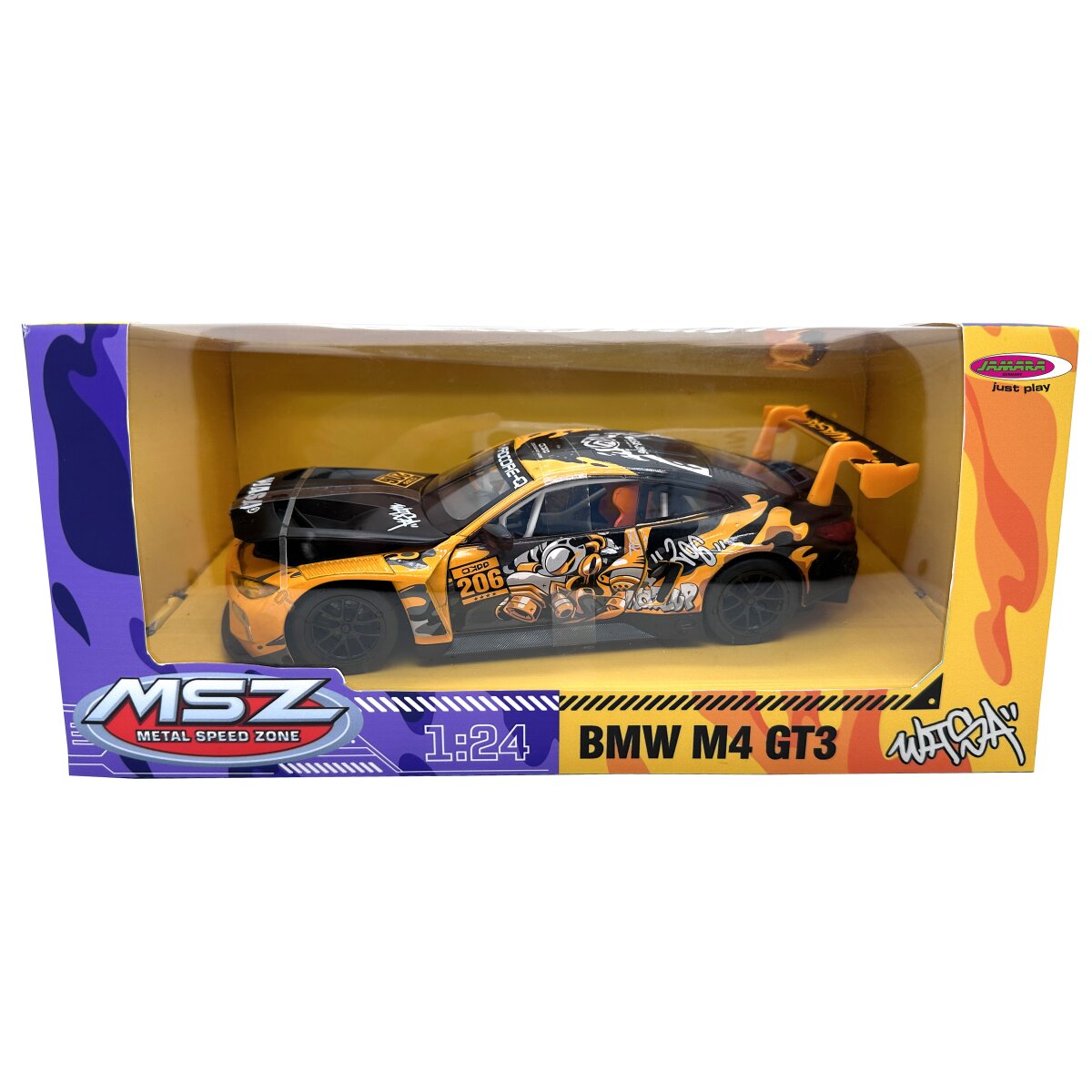 BMW M4 GT3 Diecast 1:24 gelb inkl. Knopfzellen