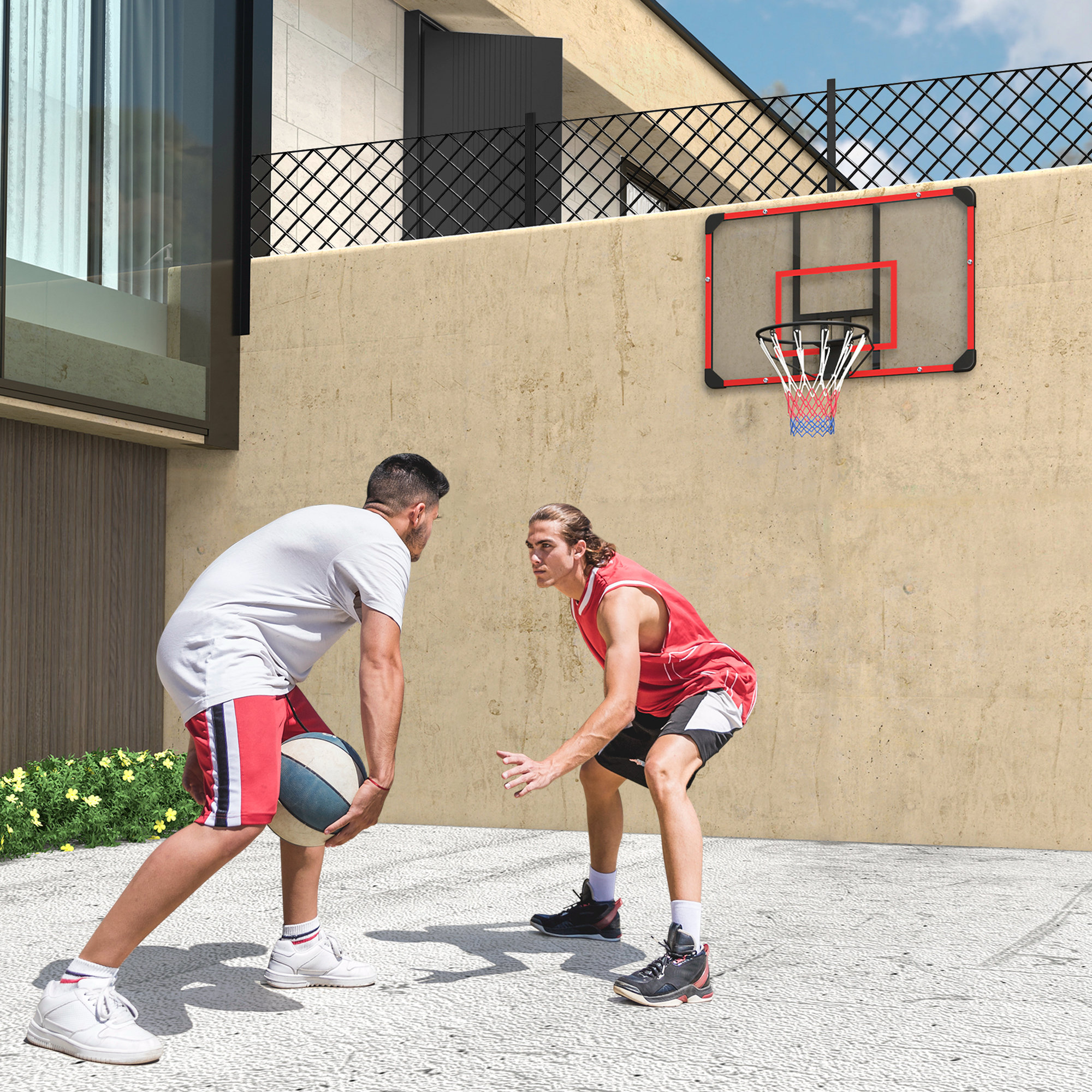 Basketballkorb für Wandmontage, Innen/Außen, robuste PC-Rückwand, Nylonnetz, Stahlring, 113x61x73 cm