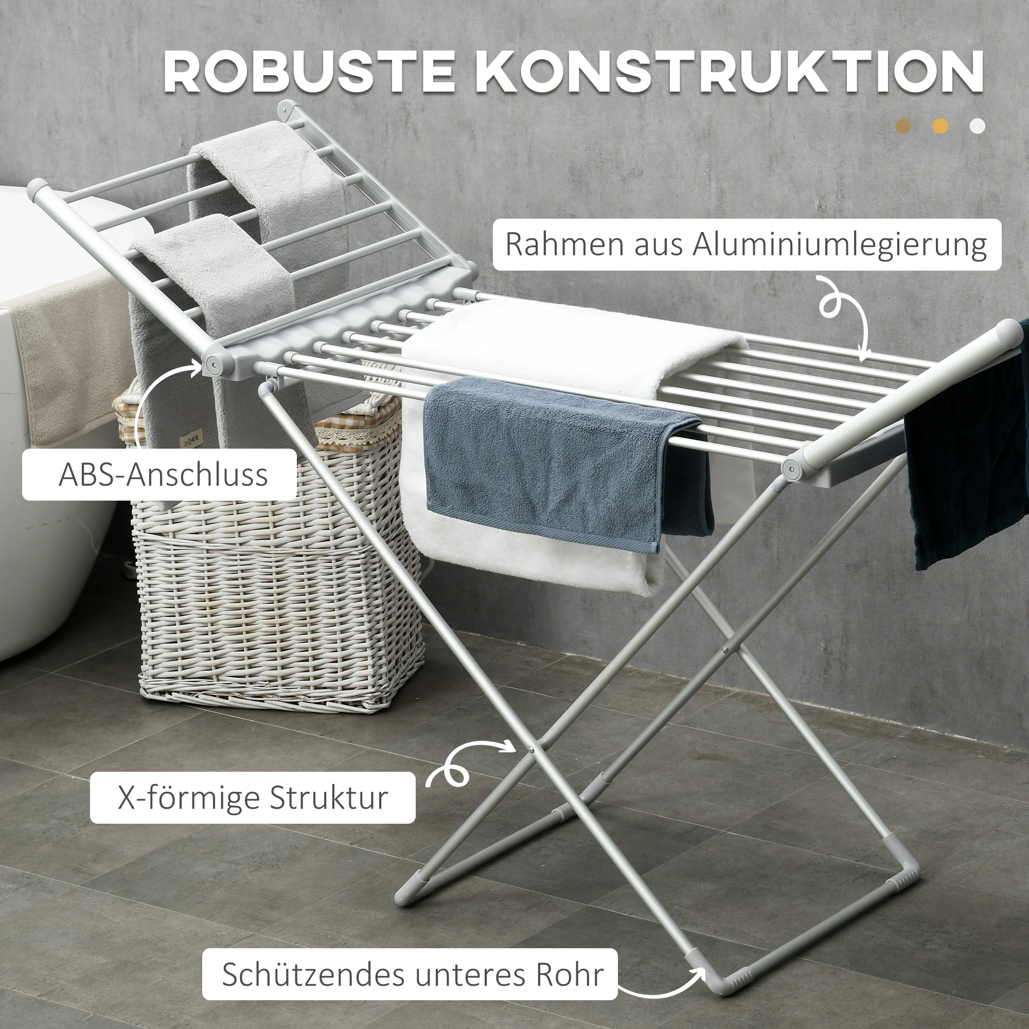 Wäscheständer mit Heizfunktion, 45-55 ?, zusammenklappbar, 144L x 53B x 96H cm