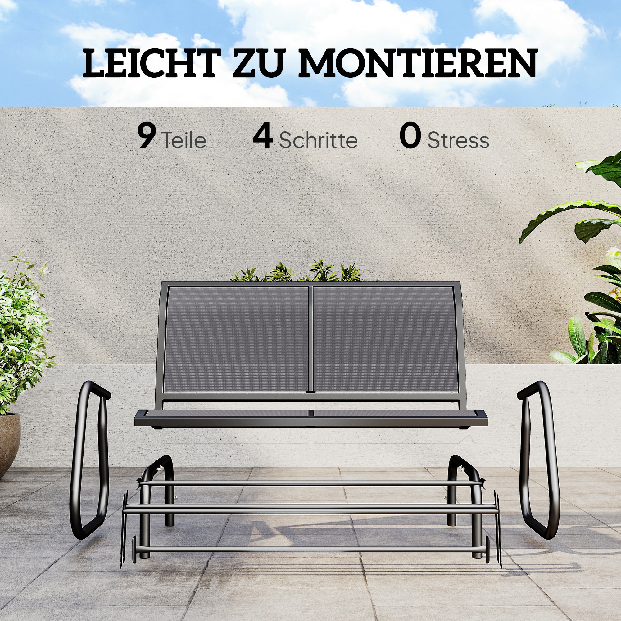 2-Sitzer Schaukelstuhl Gartenbank mit Schaukelmechanismus Gartenschaukel Sitzbank aus Metall Parkbank bis 200 kg belastbar Gartenmöbel für Garten, Terrasse, Veranda 120 x 70 x 85 cm Grau
