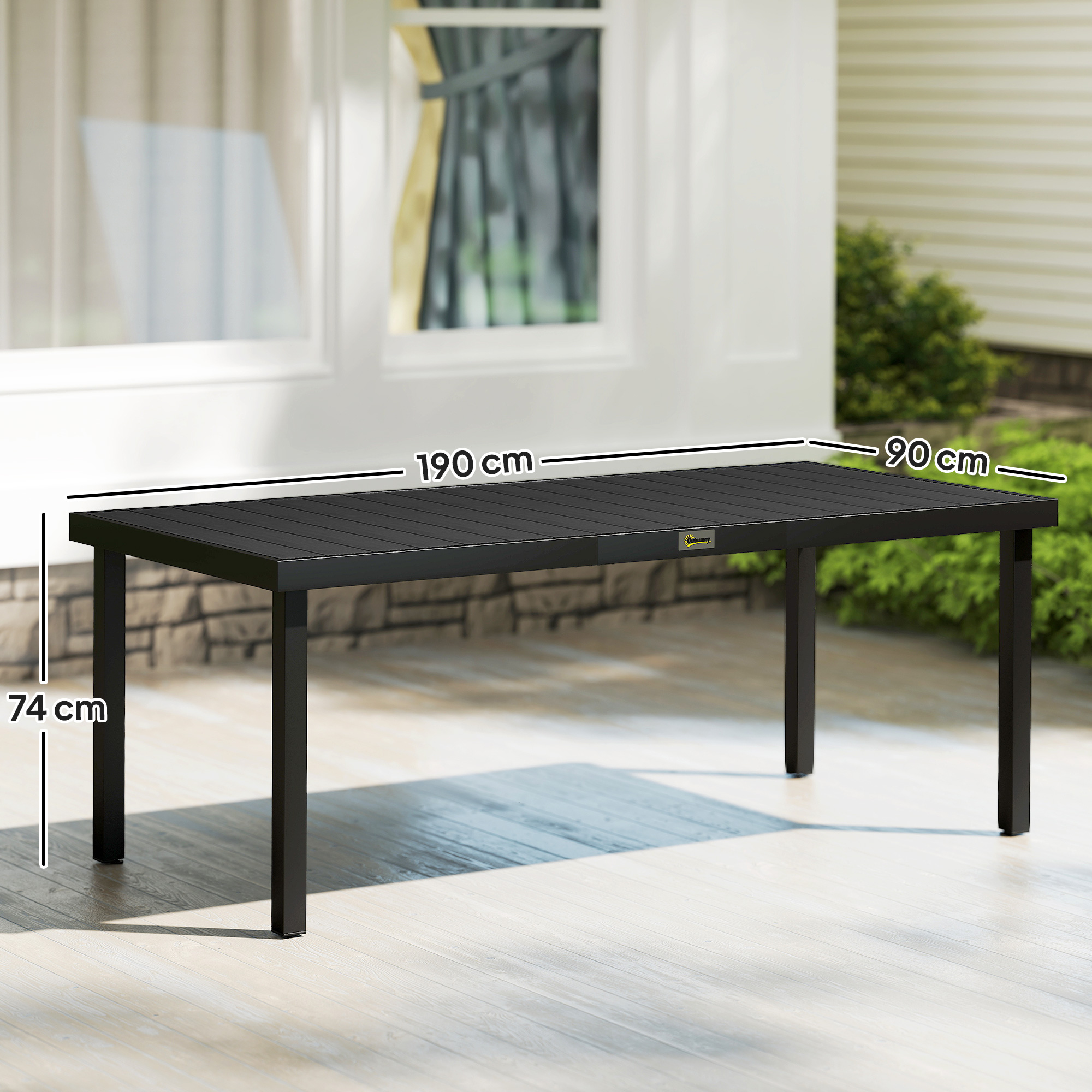 Gartentisch Outdoor-Tisch Outdoor-Loungetisch, wetterbeständig, 190 x 90 x 74 cm, Schwarz