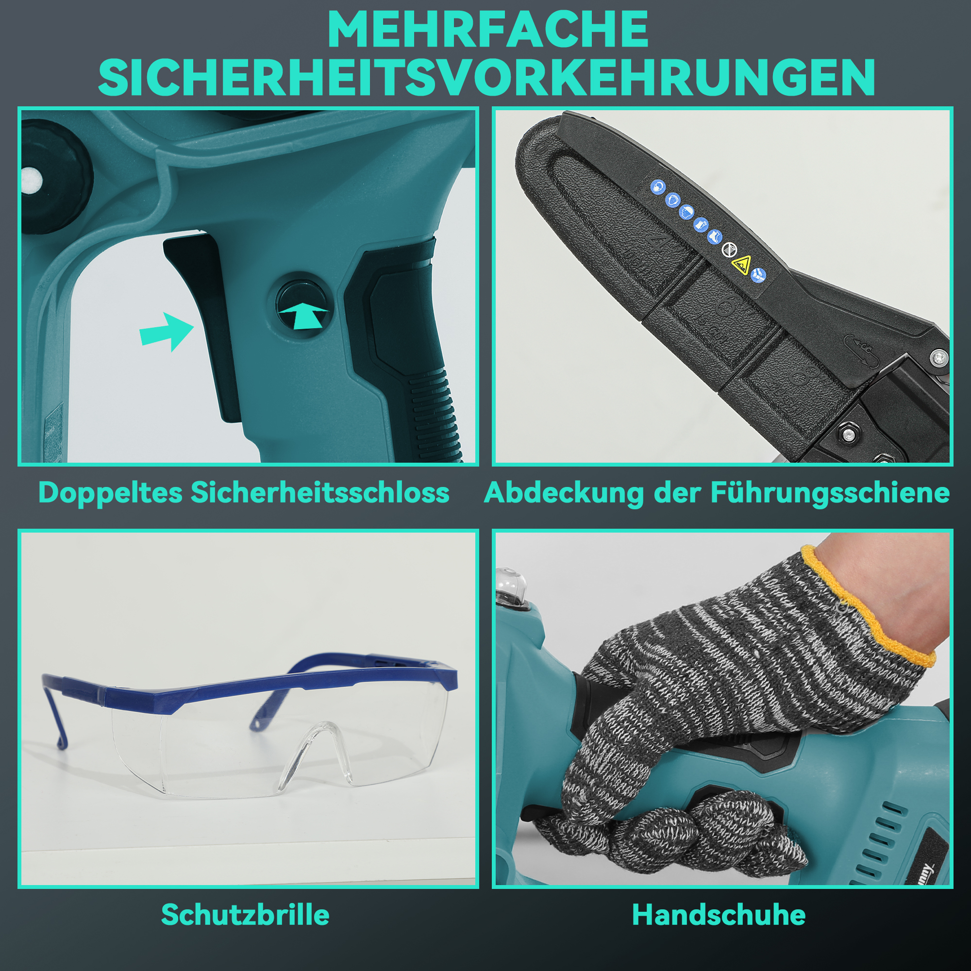 2-in-1 Mini Kettensäge 580W mit Akku 8000mAh Sicherheitsverriegelung 8 Zoll 42 x 29 x 10,5 cm Blau