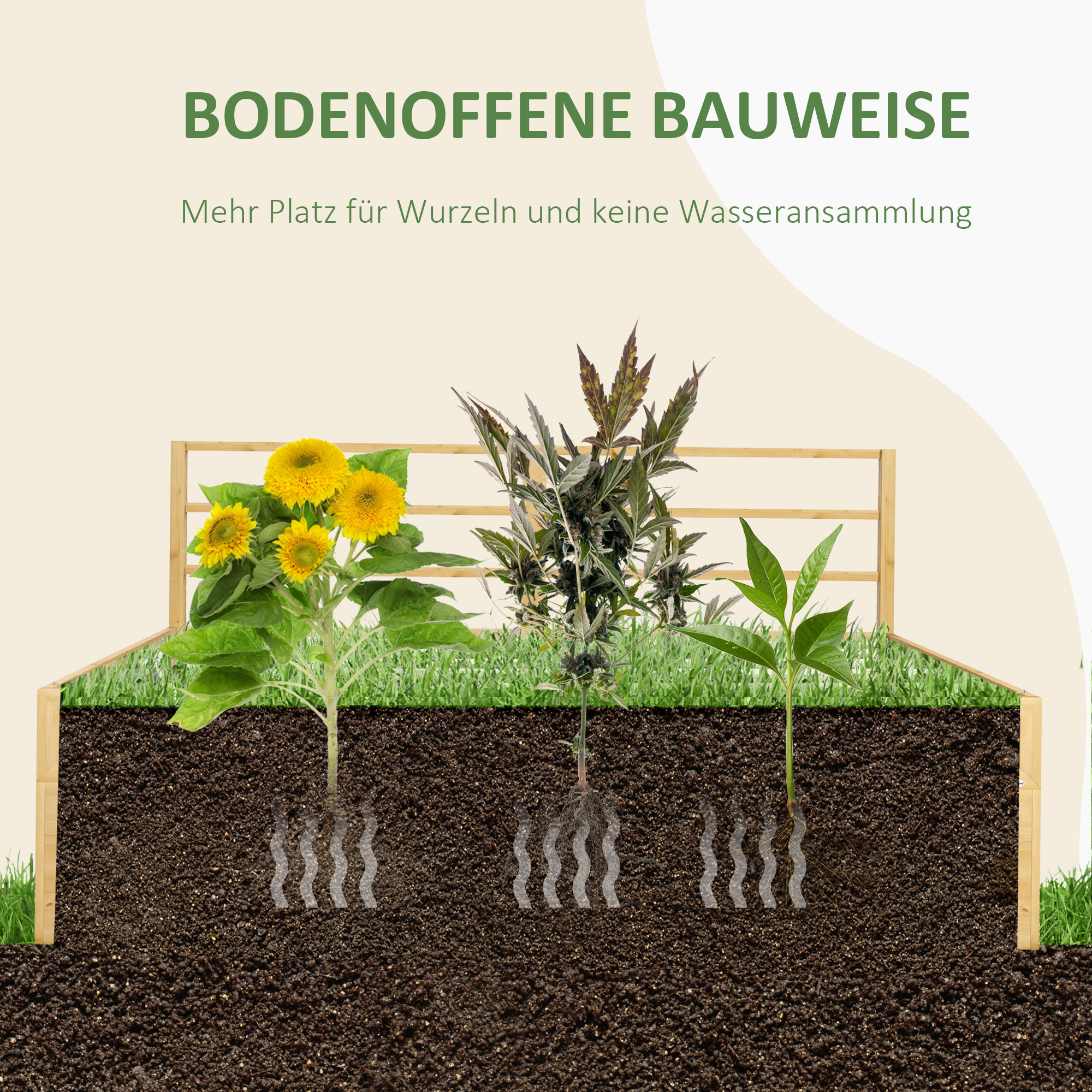 Hochbeet Pflanzkasten Kräuterbeet, wetterbeständig, 1 Spalier, 183 x 98,5 x 95 cm, Natur
