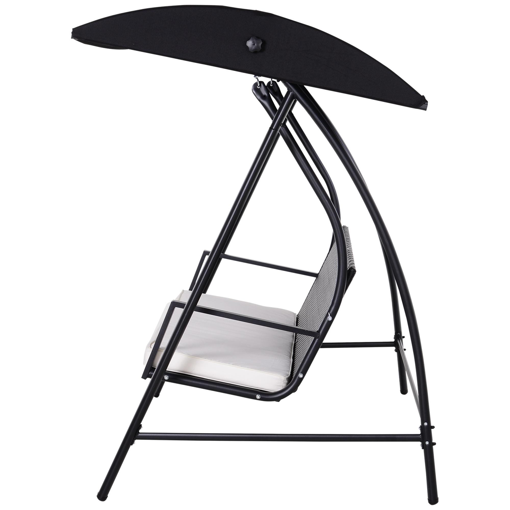 Hollywoodschaukel 3-Sitzer aus Polyrattan Gartenschaukel mit verstellbar Sonnendach Sonnenschutz Sitzkissen Hängebank bis 360 kg belastbar Hängeschaukel für Garten 198x124x179cm Schwarz