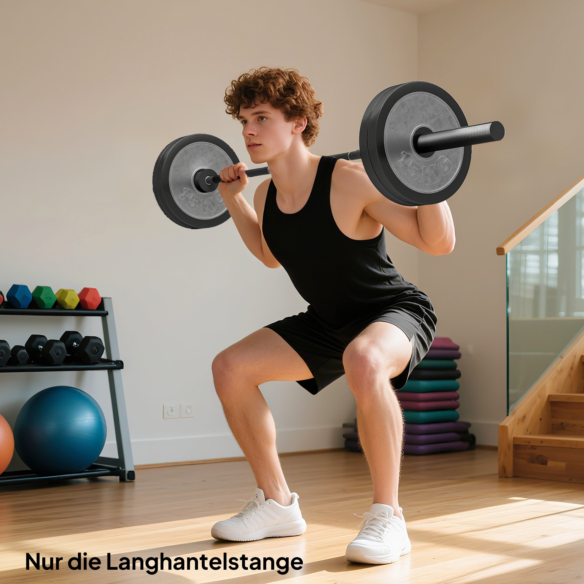 Hantelstange, 180 cm Olympiastange, Stahl, 200 kg Tragkraft, Schwarz
