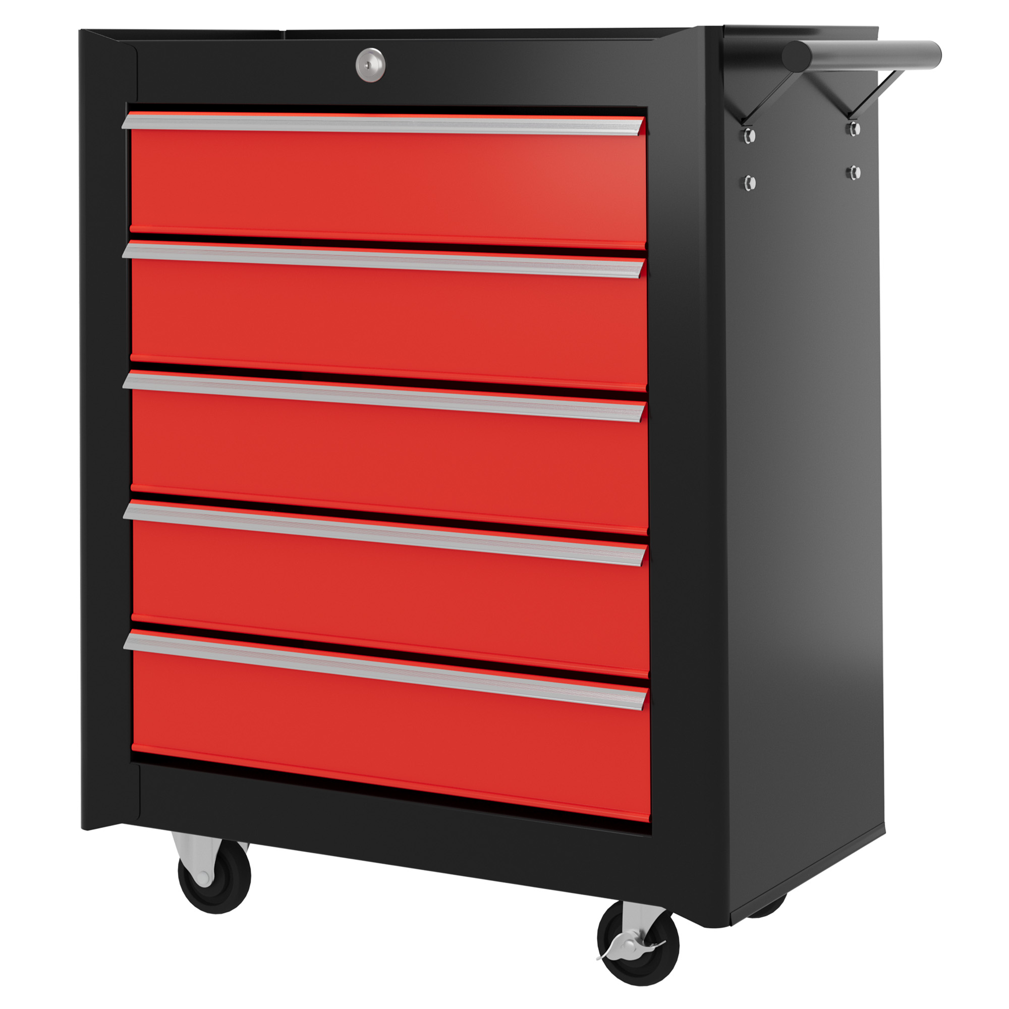 Werkzeugkiste, Werkzeugschrank, rollbar, 5 Schubladen, Stahlblech, Schwarz+Rot